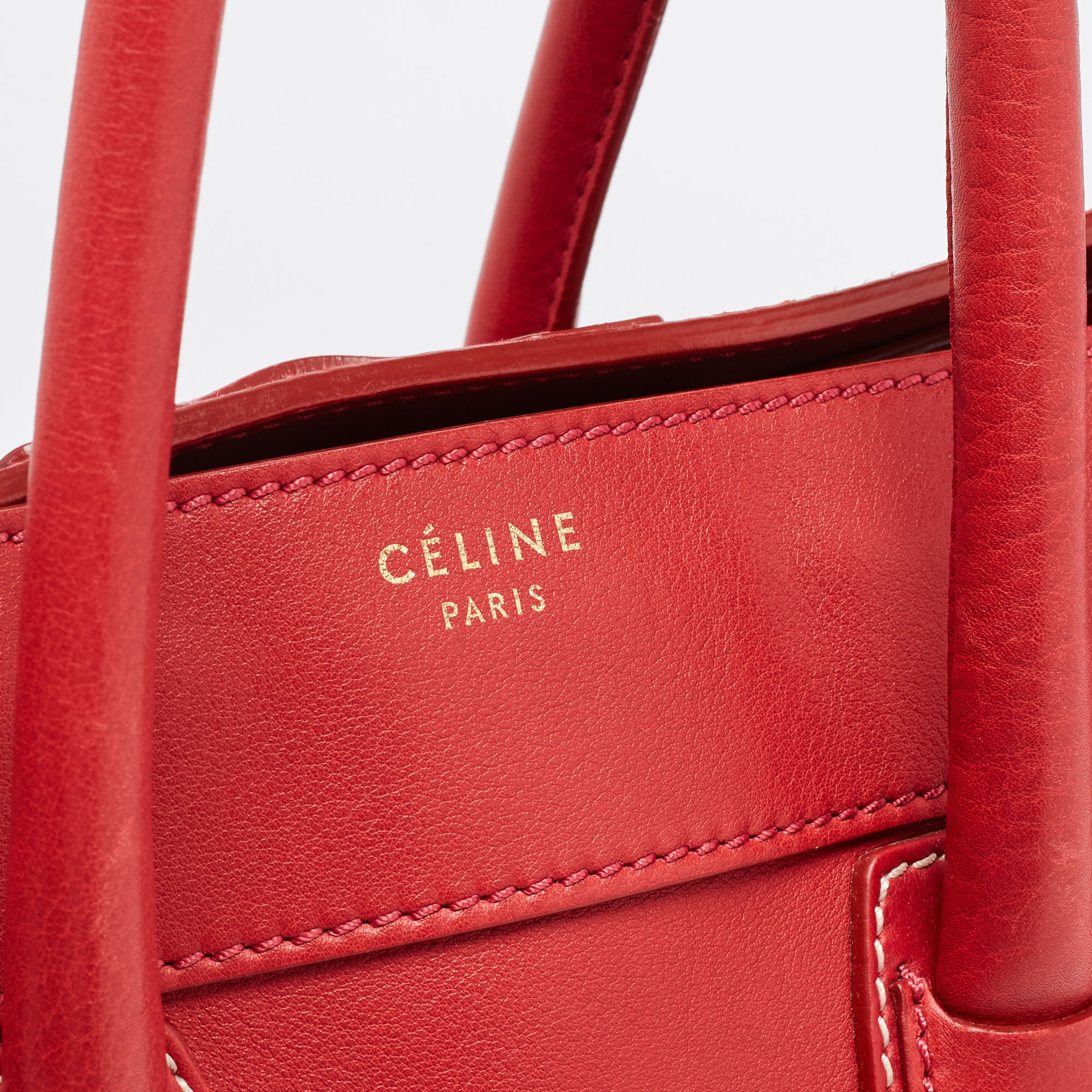 Celine Red Leather Mini Envelope Luggage Tote