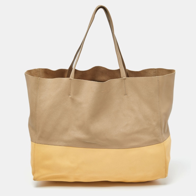 Celine Beige/Yellow Leather Vertical Cabas Tote