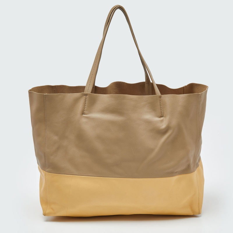 Celine Beige/Yellow Leather Vertical Cabas Tote