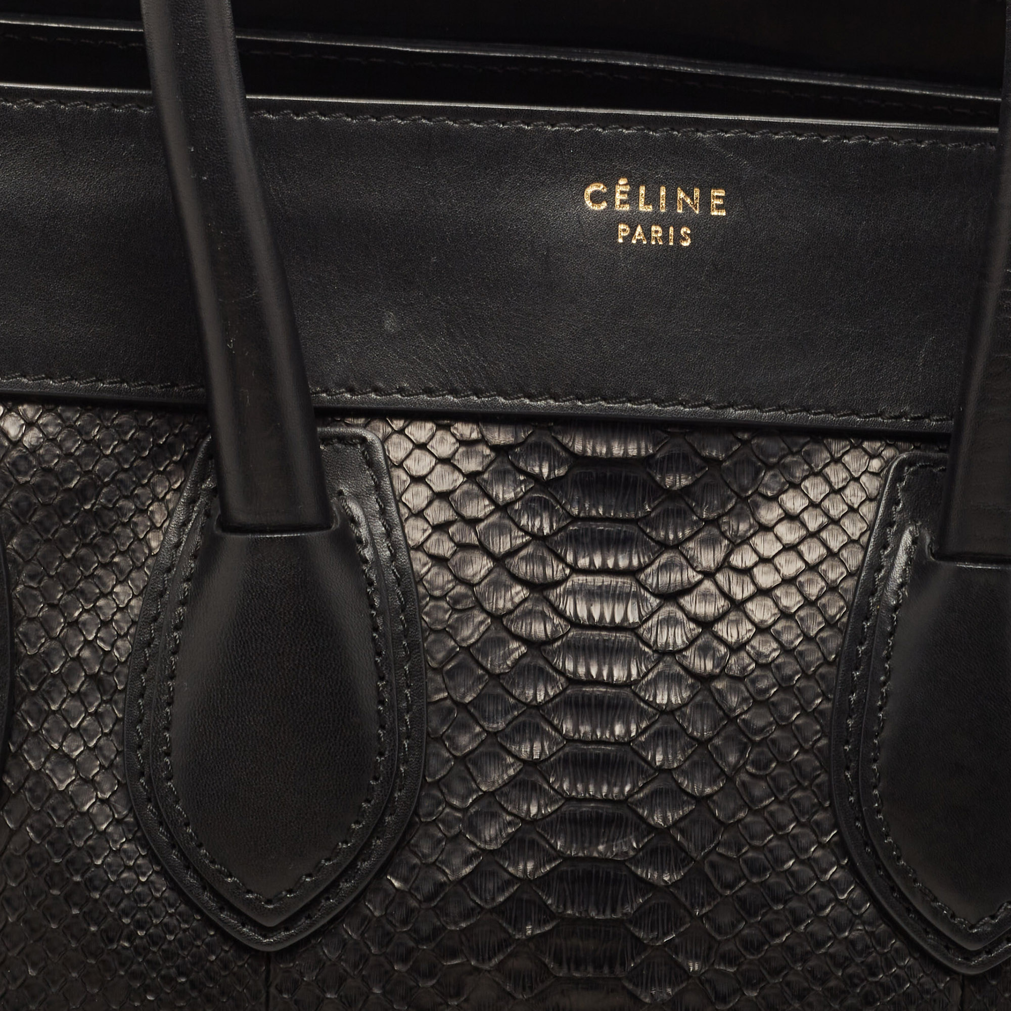 Celine Black Python And Leather Mini Luggage Tote