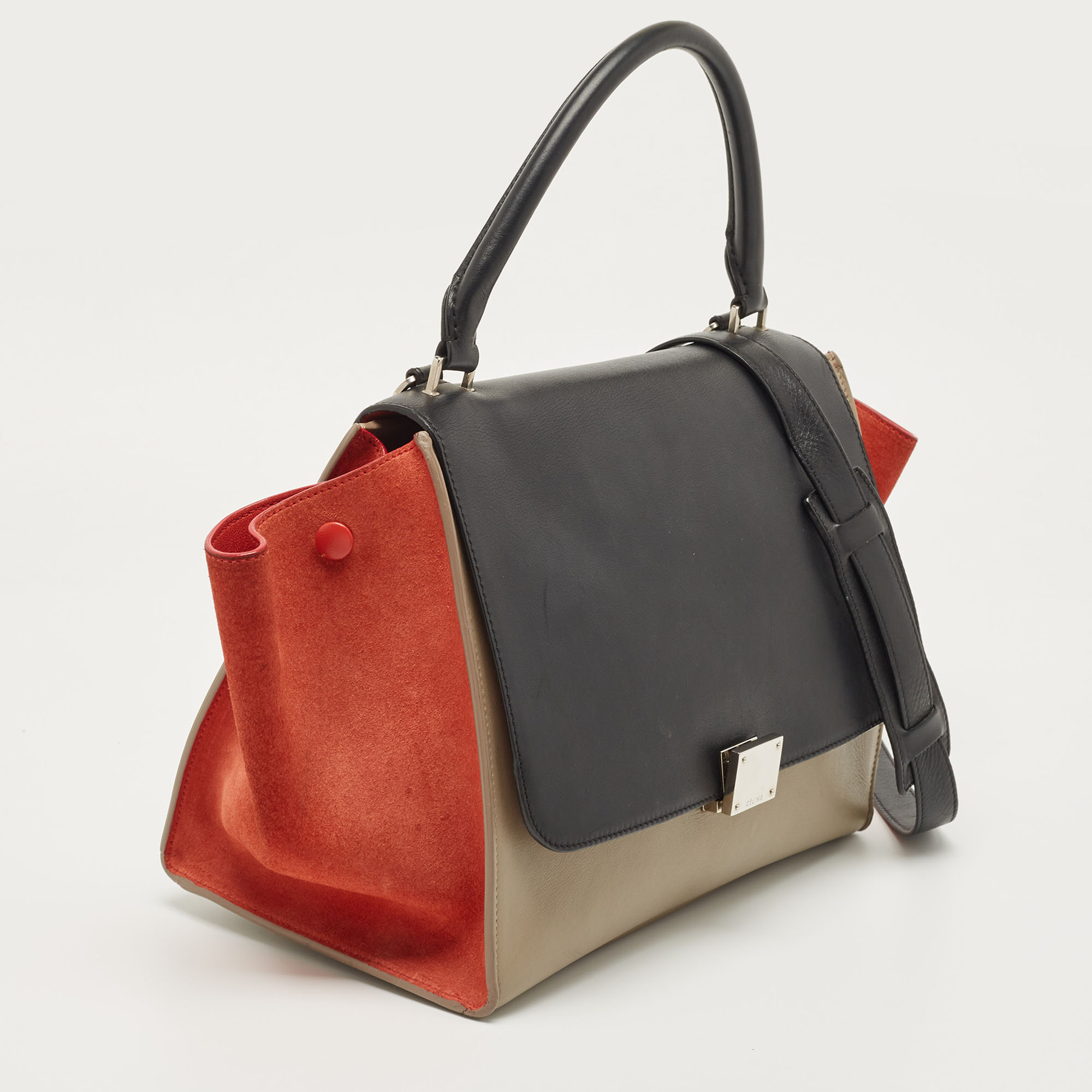 Celine Tri Color Leather And Suede Medium Trapeze Bag