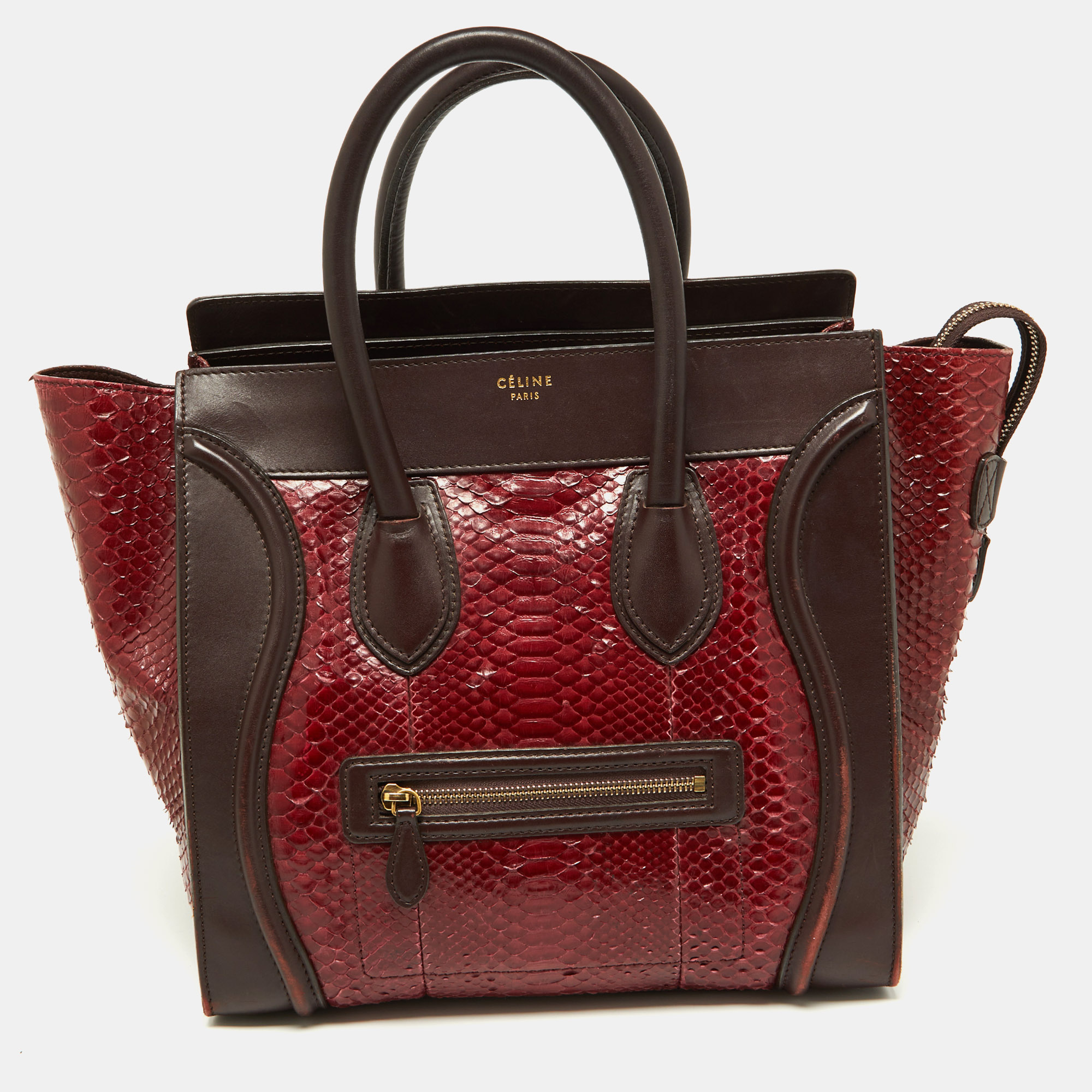 Celine c&eacute;line red/burgundy python and leather mini luggage tote