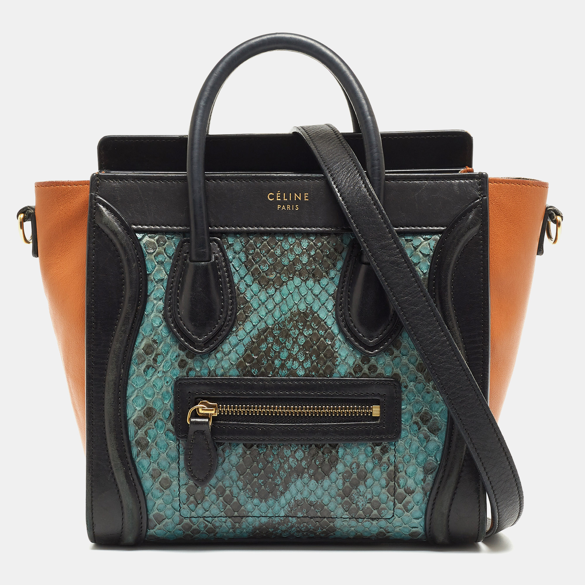 Céline Tri Color Leather And Python Nano Luggage Tote