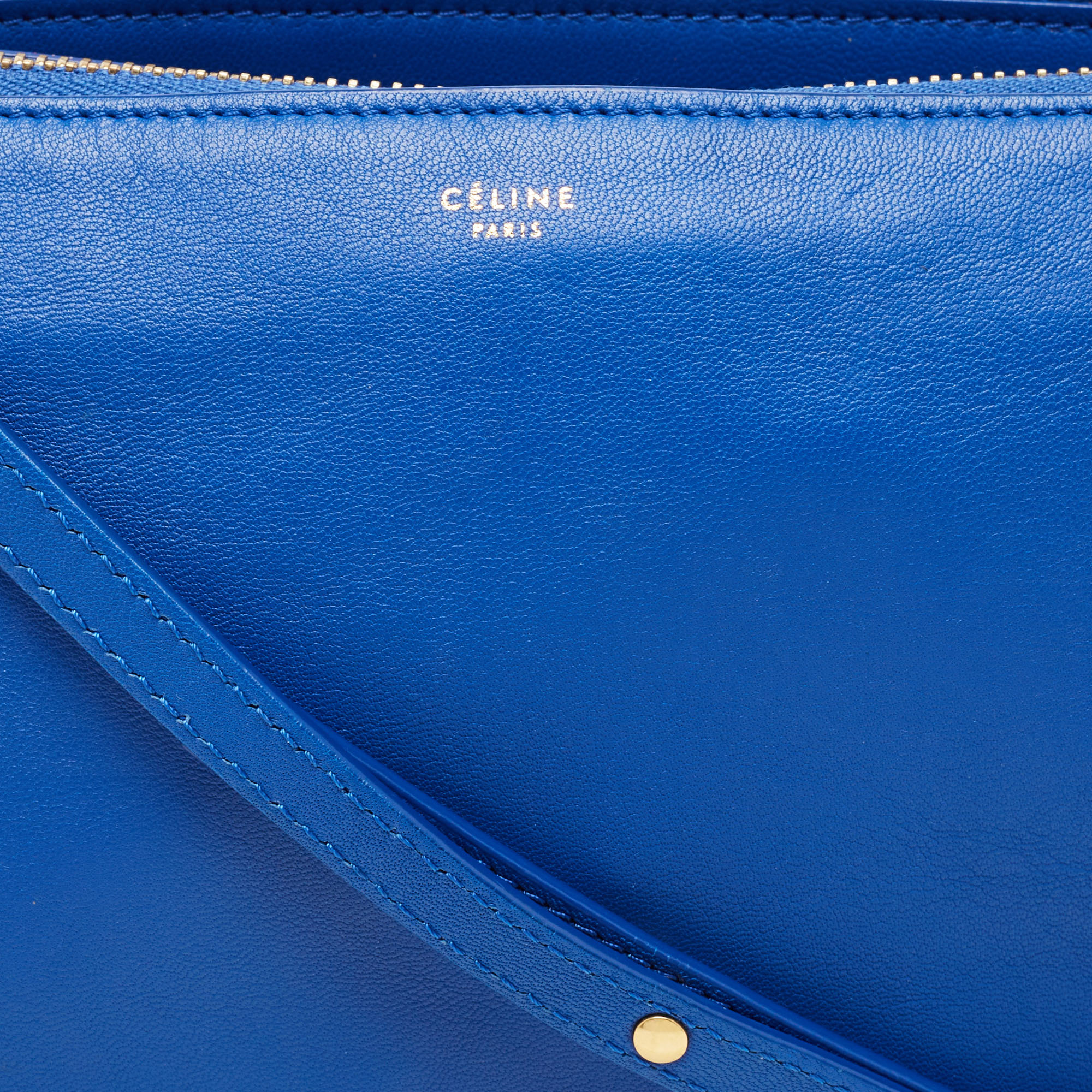 Celine Blue Leather Large Trio Zip Crossbody Bag