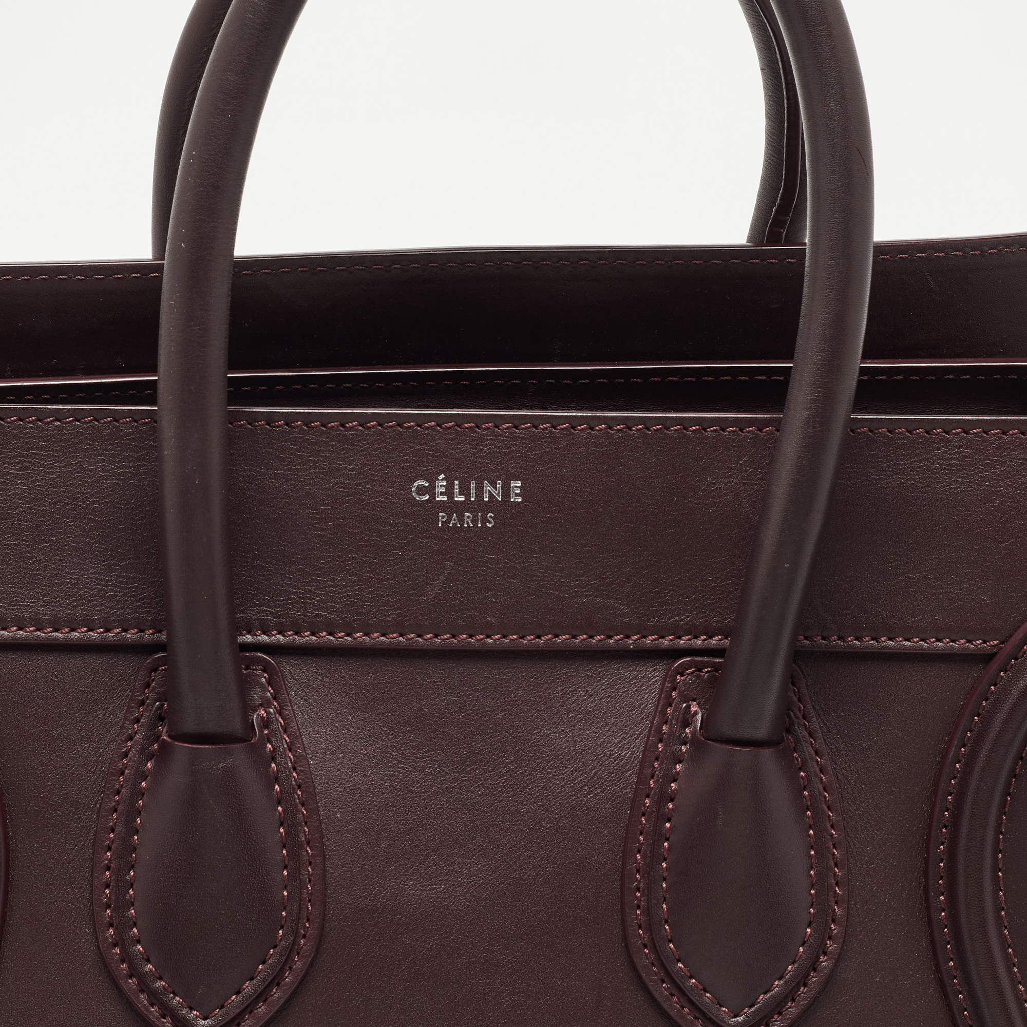 Celine Dark Burgundy Leather Mini Luggage Tote