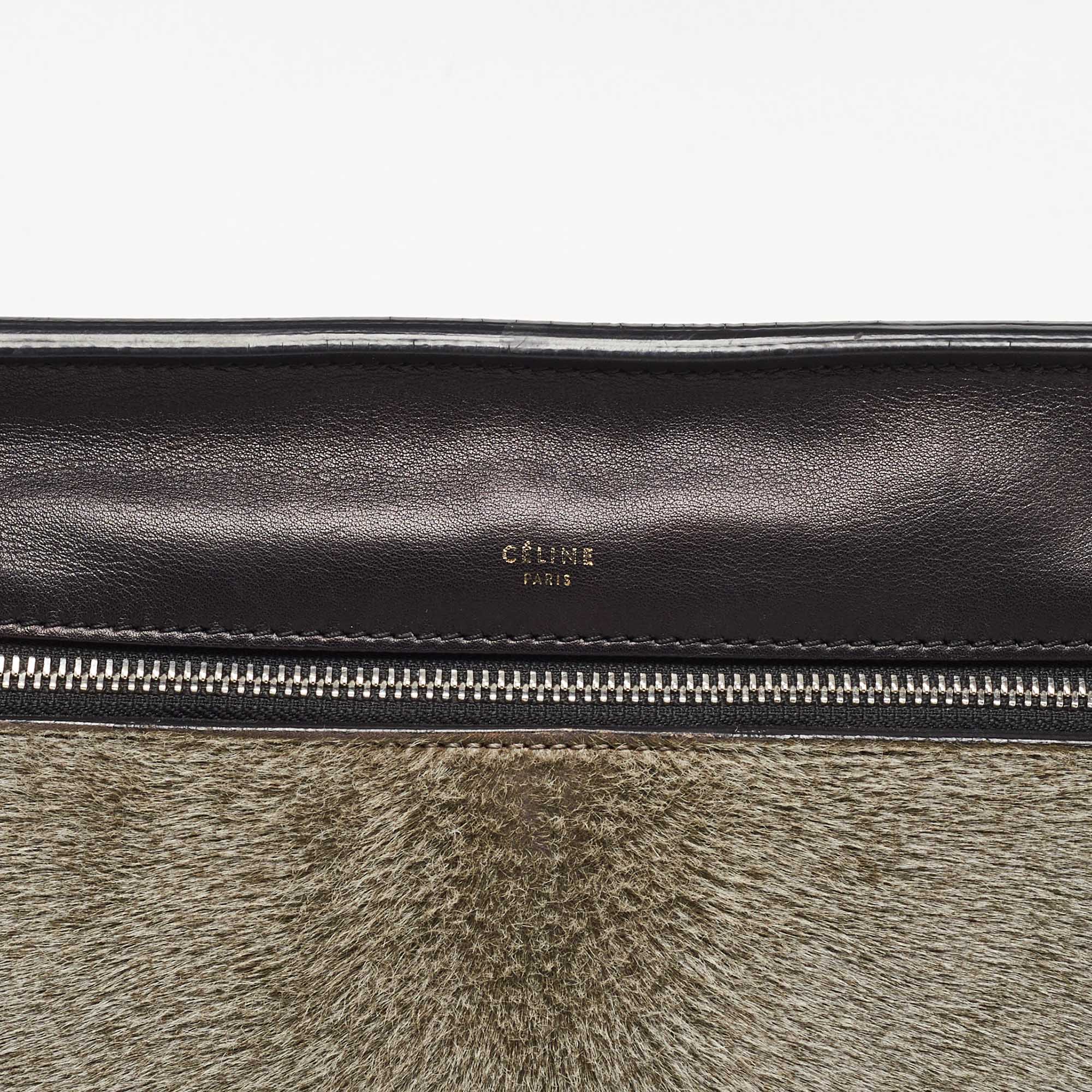 Celine Black/Grey Leather And Calf Hair Medium Edge Top Handle Bag