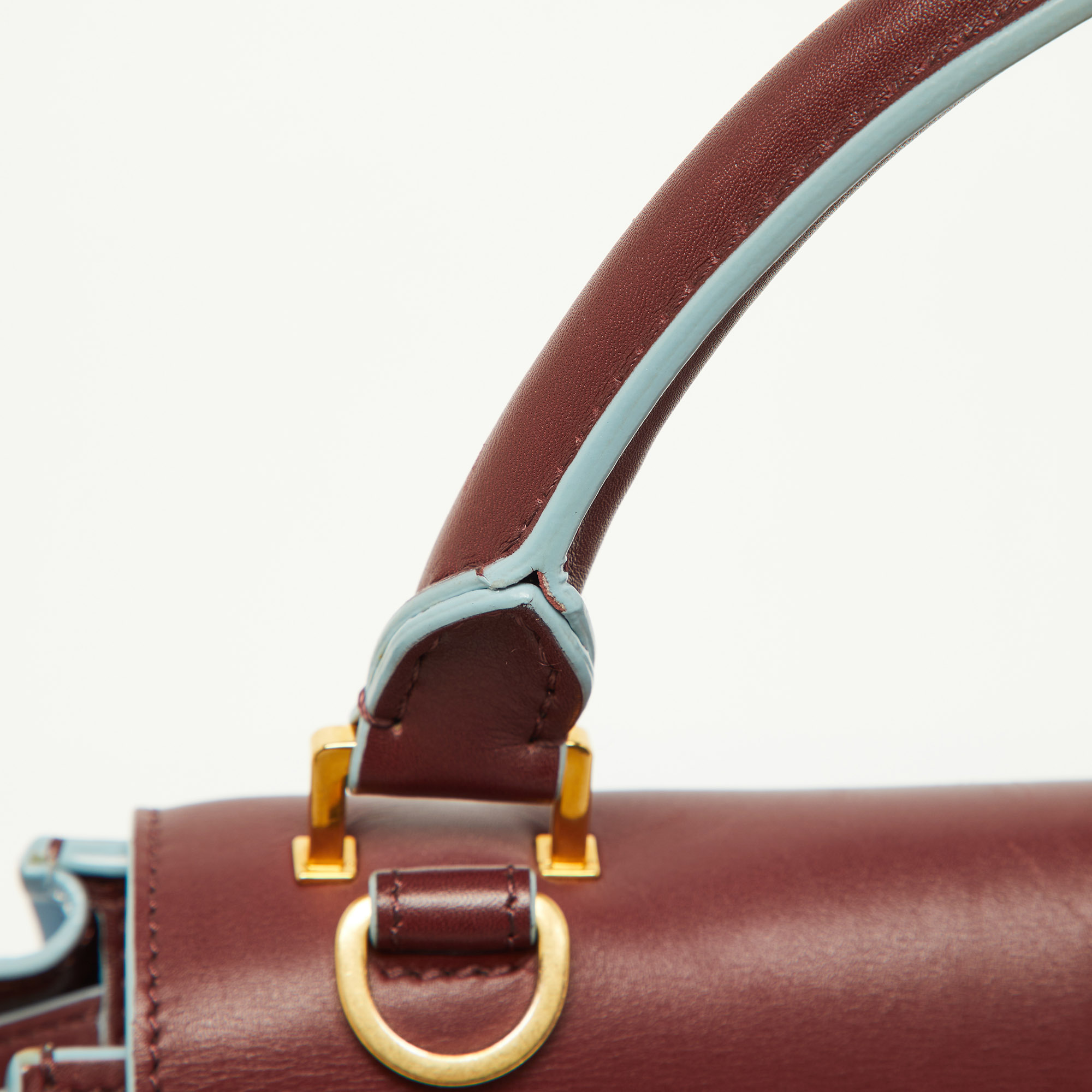 Celine Burgundy/Blue Leather Small Trapeze Top Handle Bag