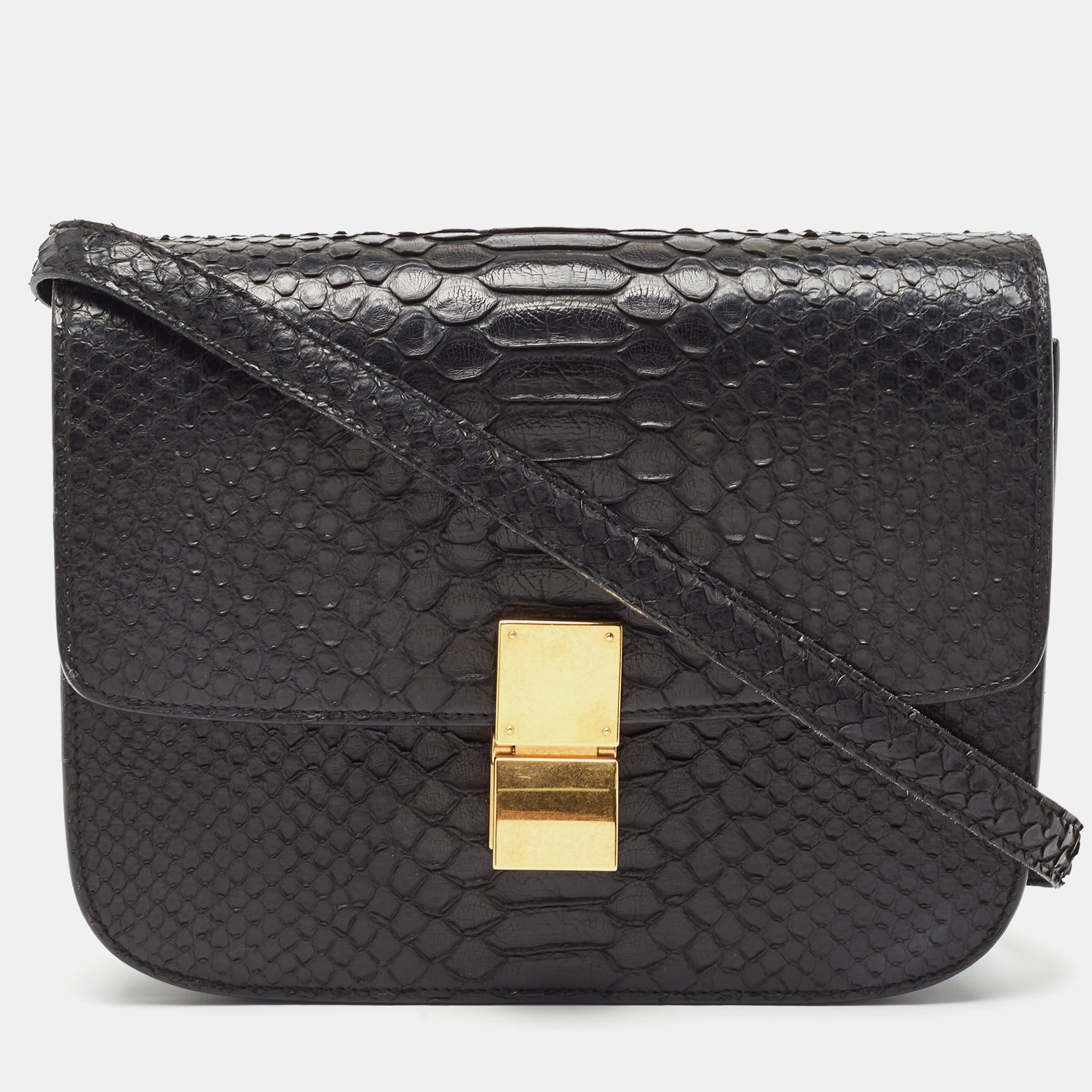 Celine Black Python Medium Classic Box Shoulder Bag
