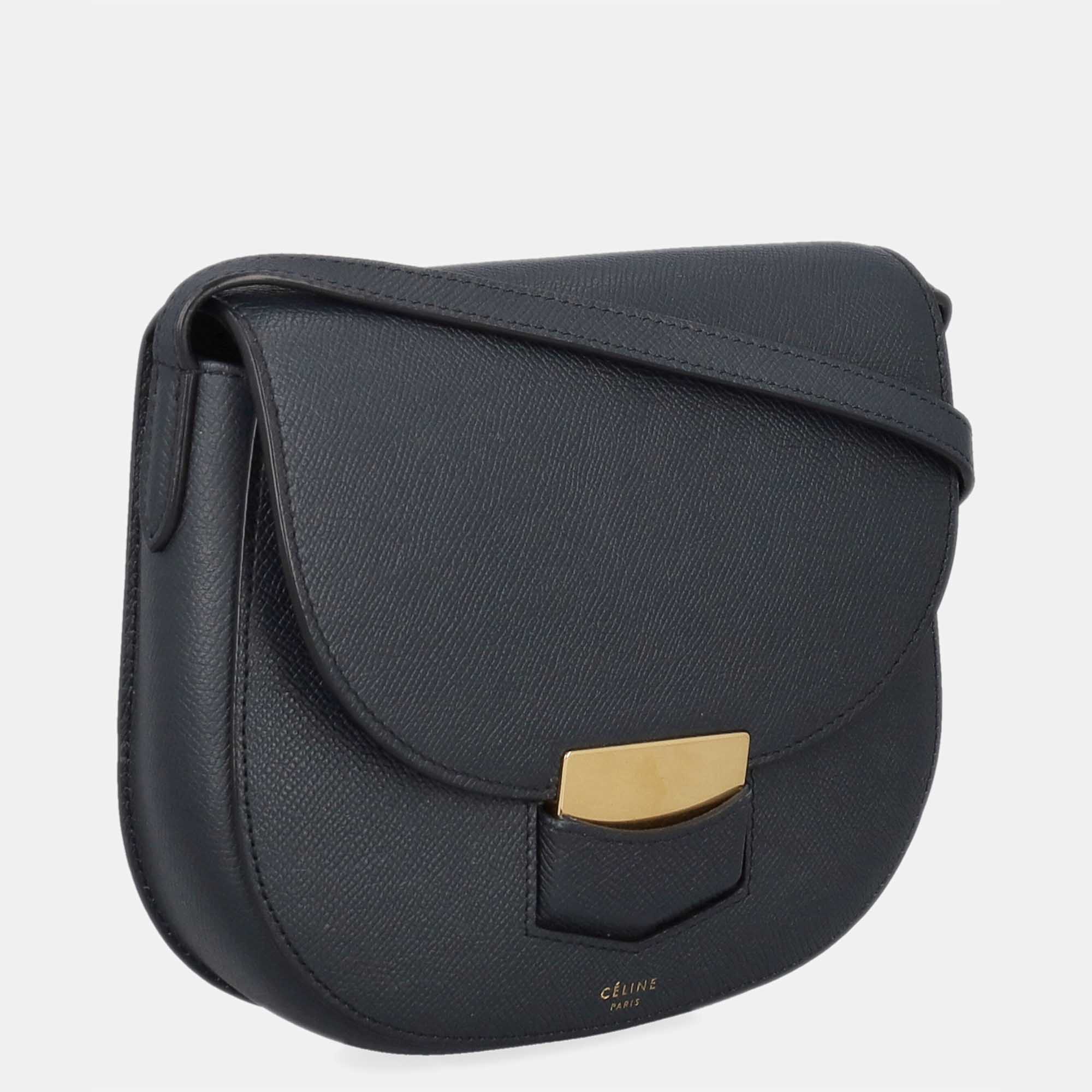 Celine Trotteur -  Women's Leather Shoulder Bag - Navy - One Size