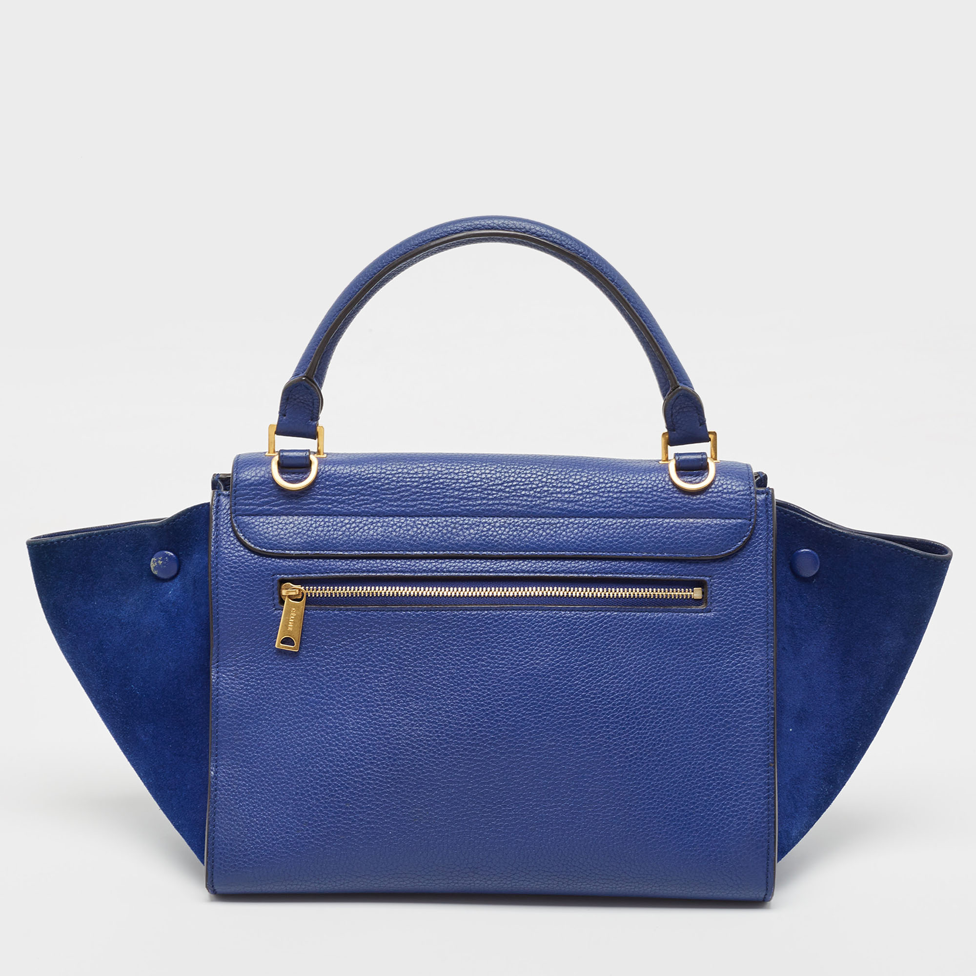 Celine Blue Leather And Suede Small Trapeze Top Handle Bag