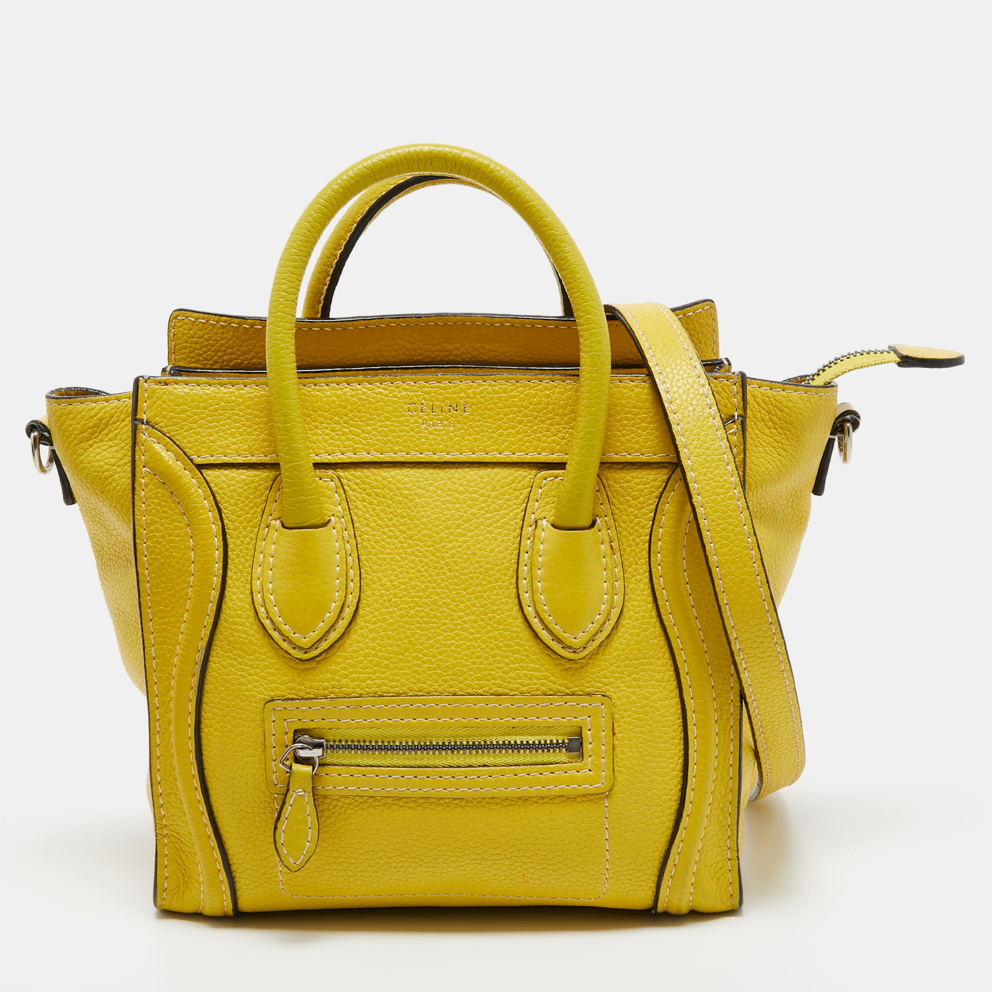 Celine c&eacute;line yellow leather nano luggage tote