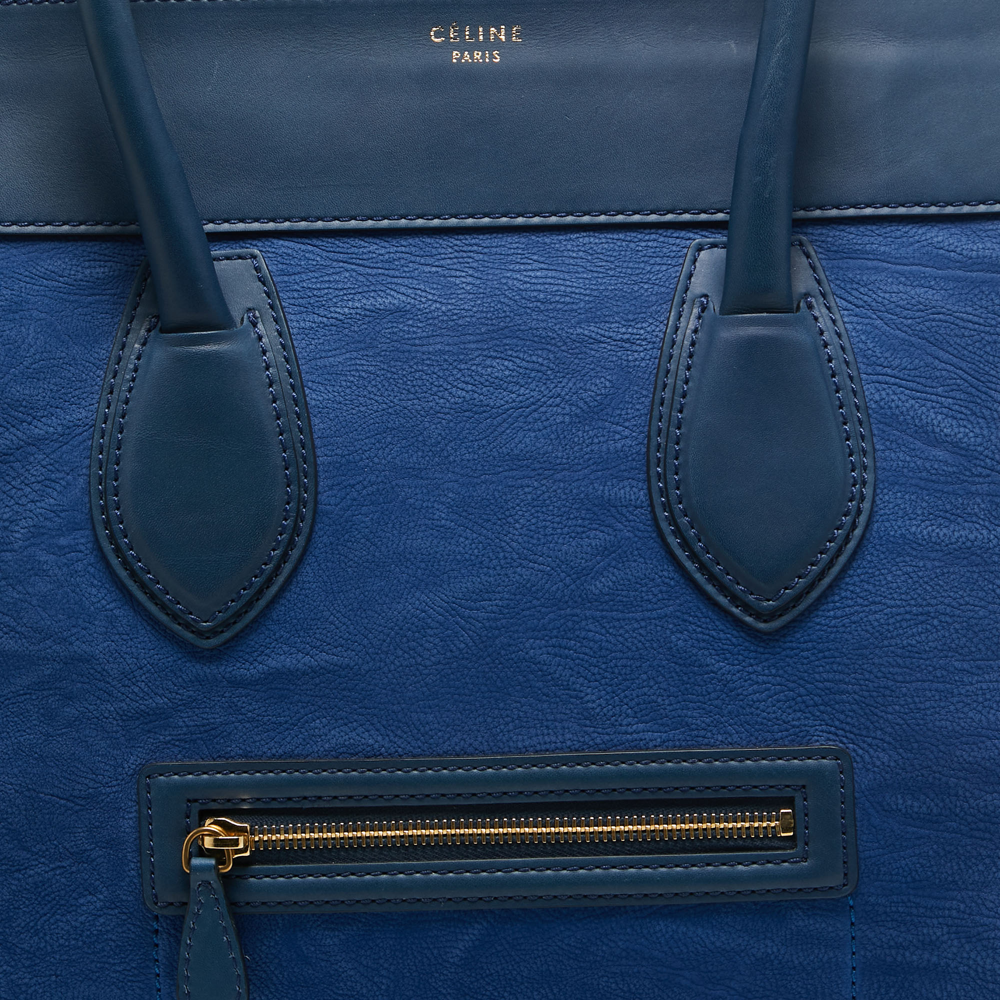 Celine Two Tone Blue Leather And Nubuck Medium Luggage Tote
