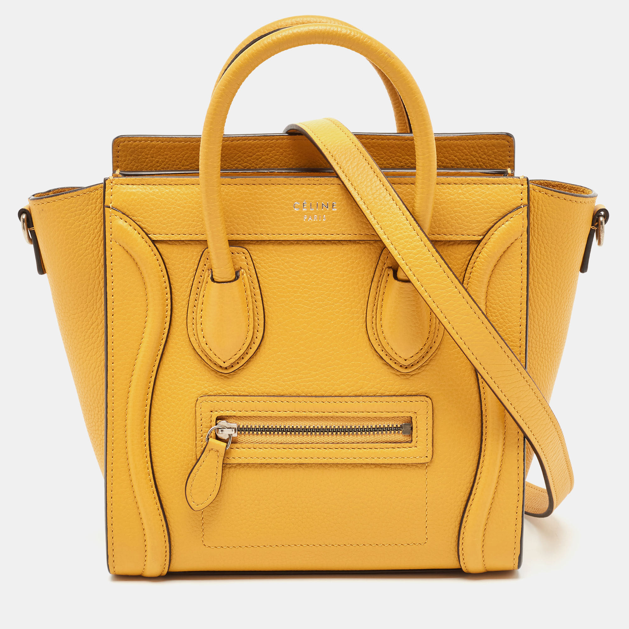 Celine c&eacute;line mustard leather nano luggage tote