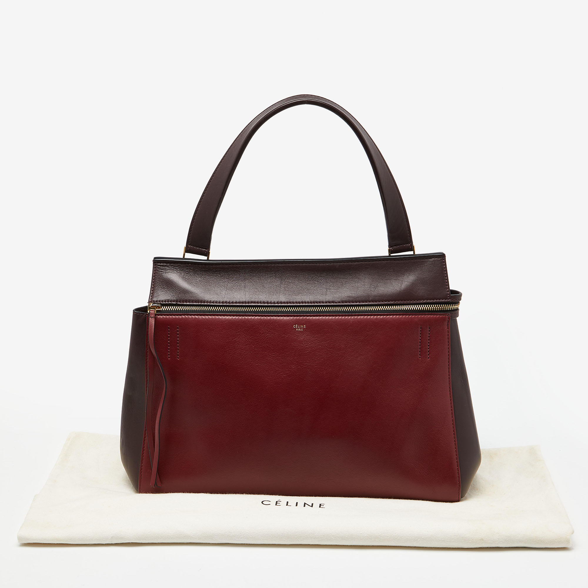 Celine Burgundy/Red Leather Large Edge Top Handle Bag