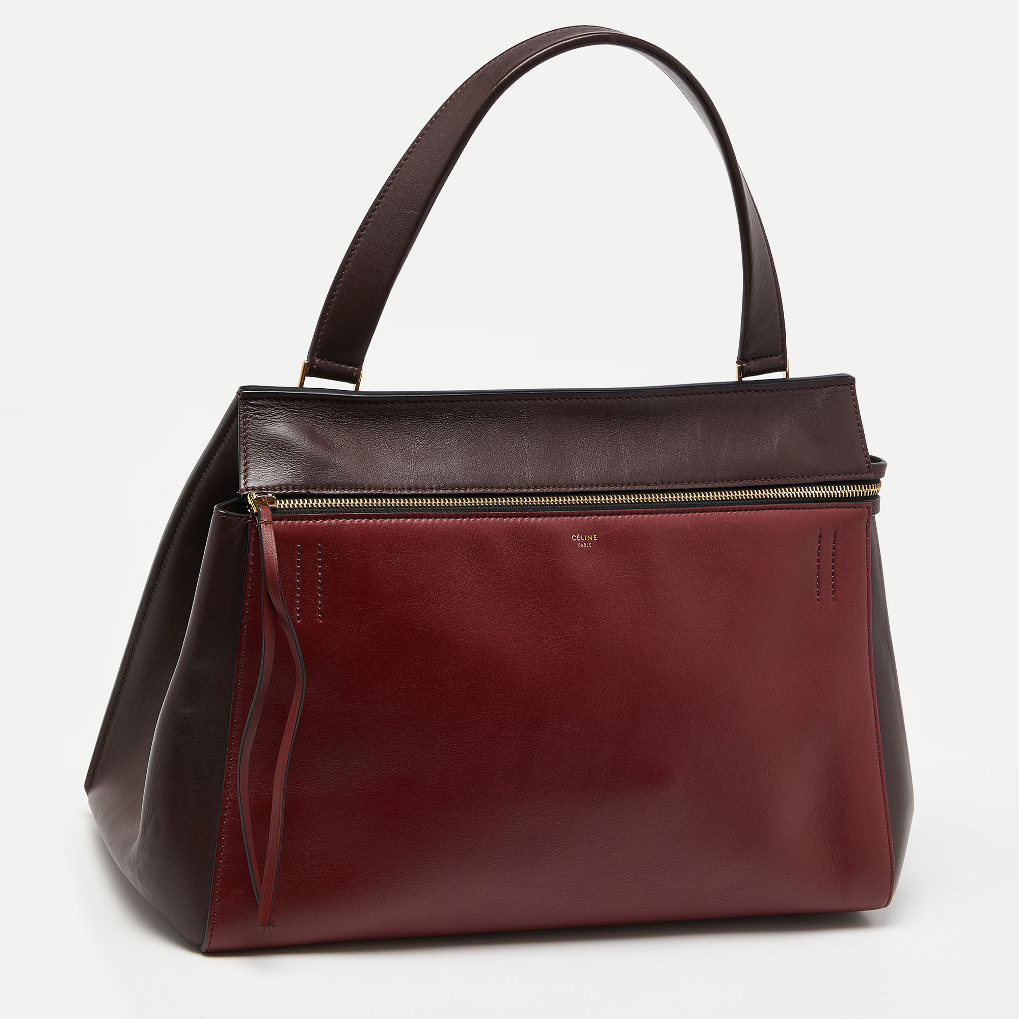 Celine Burgundy/Red Leather Large Edge Top Handle Bag