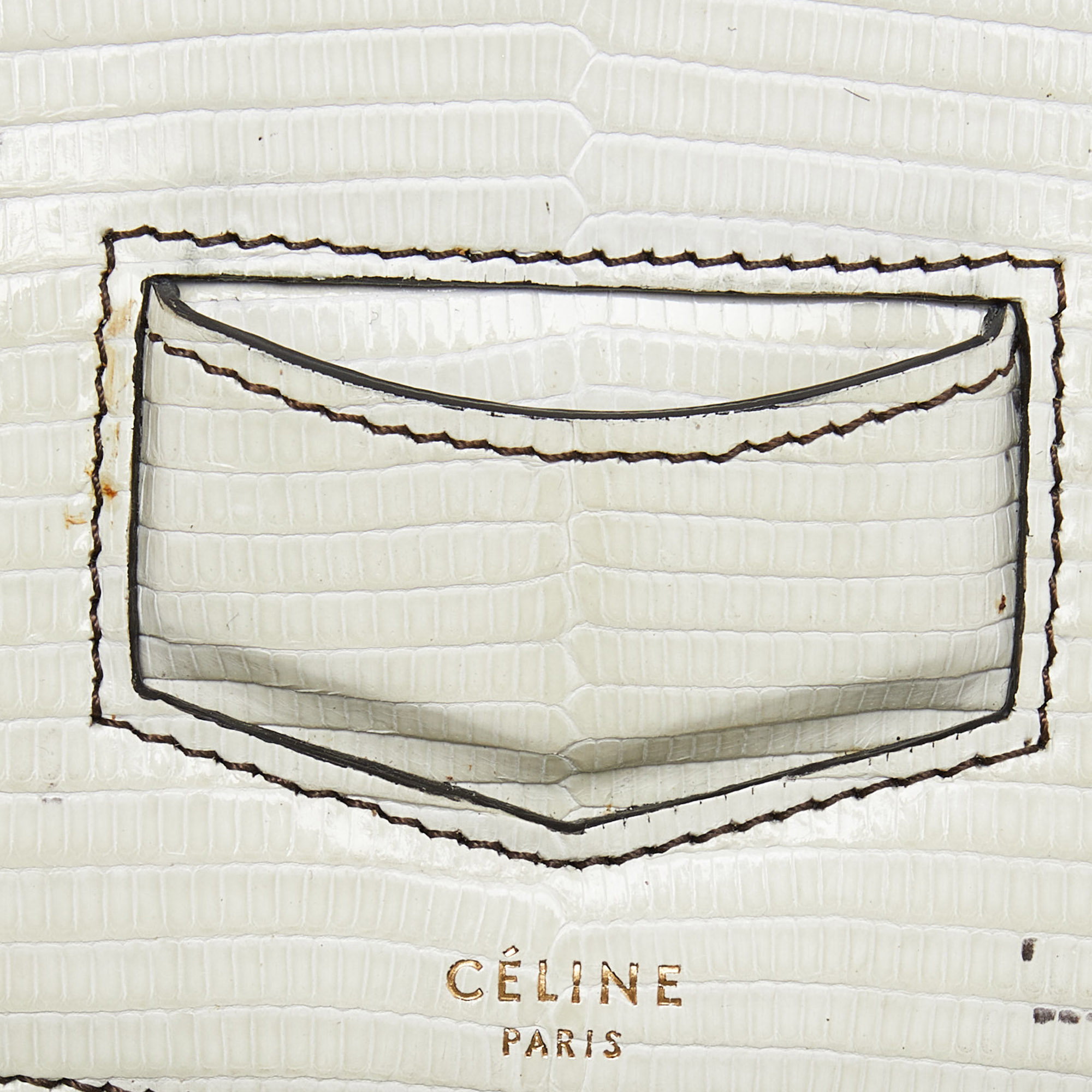 Celine Cream/Black Lizard Small Trotteur Crossbody Bag