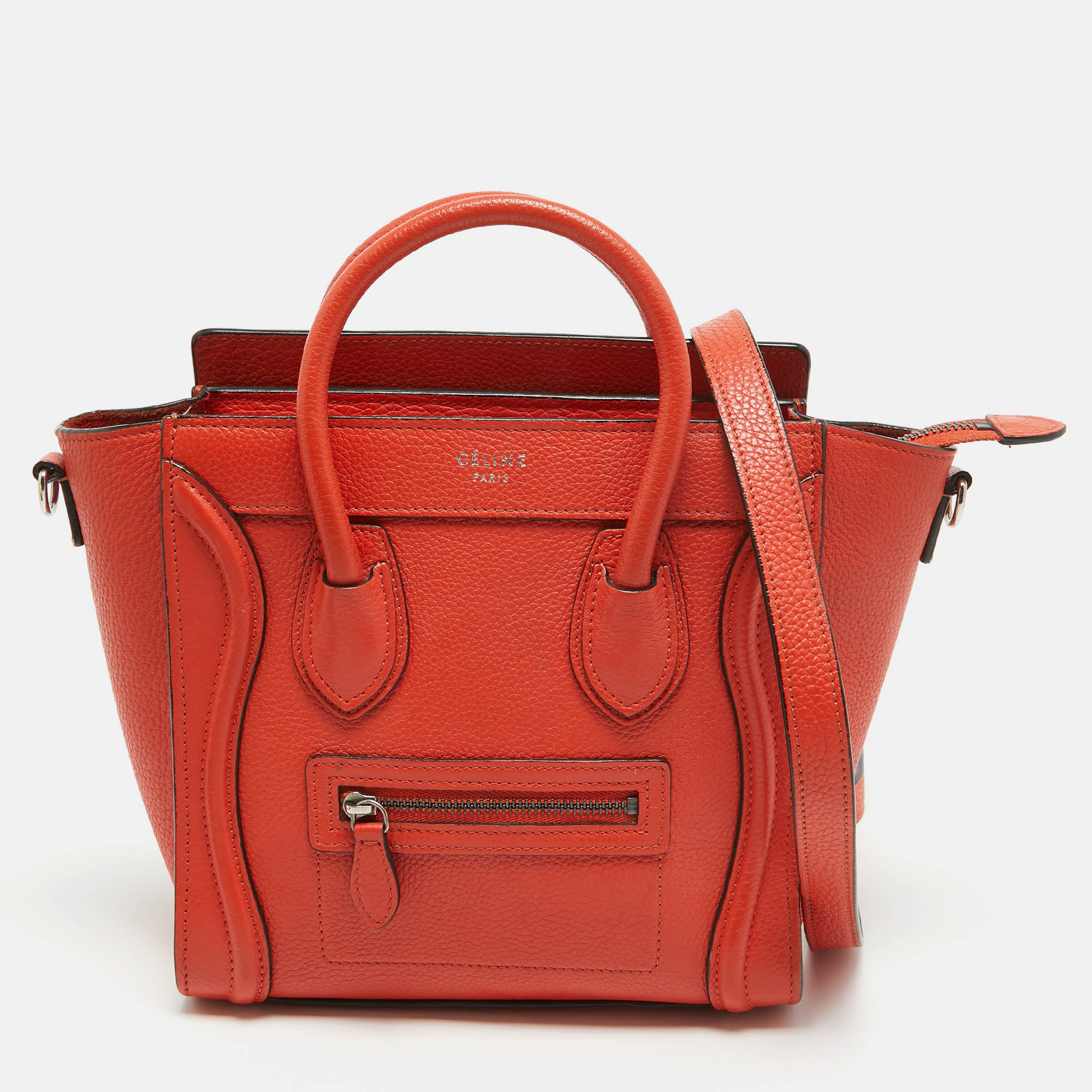 Celine c&eacute;line red leather nano luggage tote