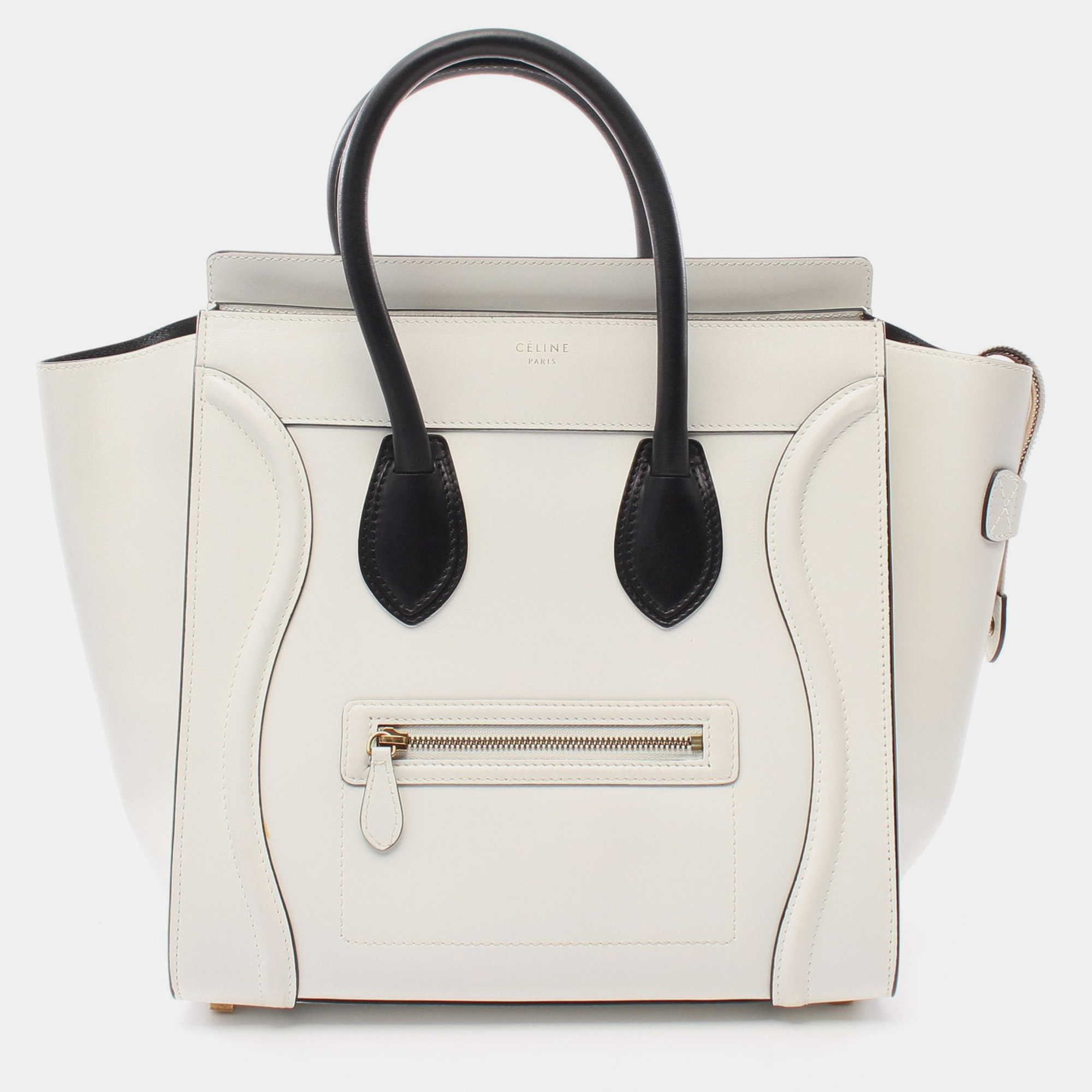 Celine luggage mini shopper handbag leather white black