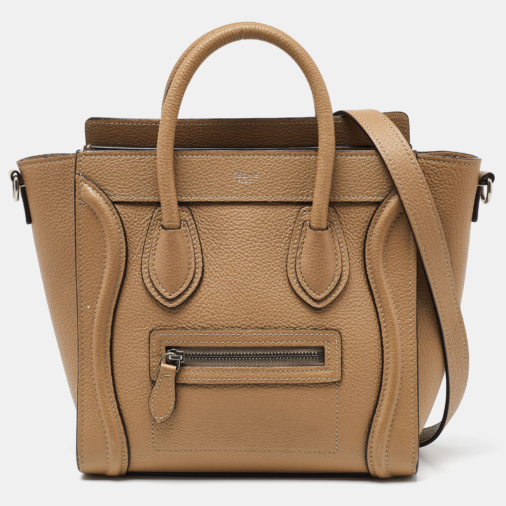 Celine c&eacute;line beige leather nano luggage tote