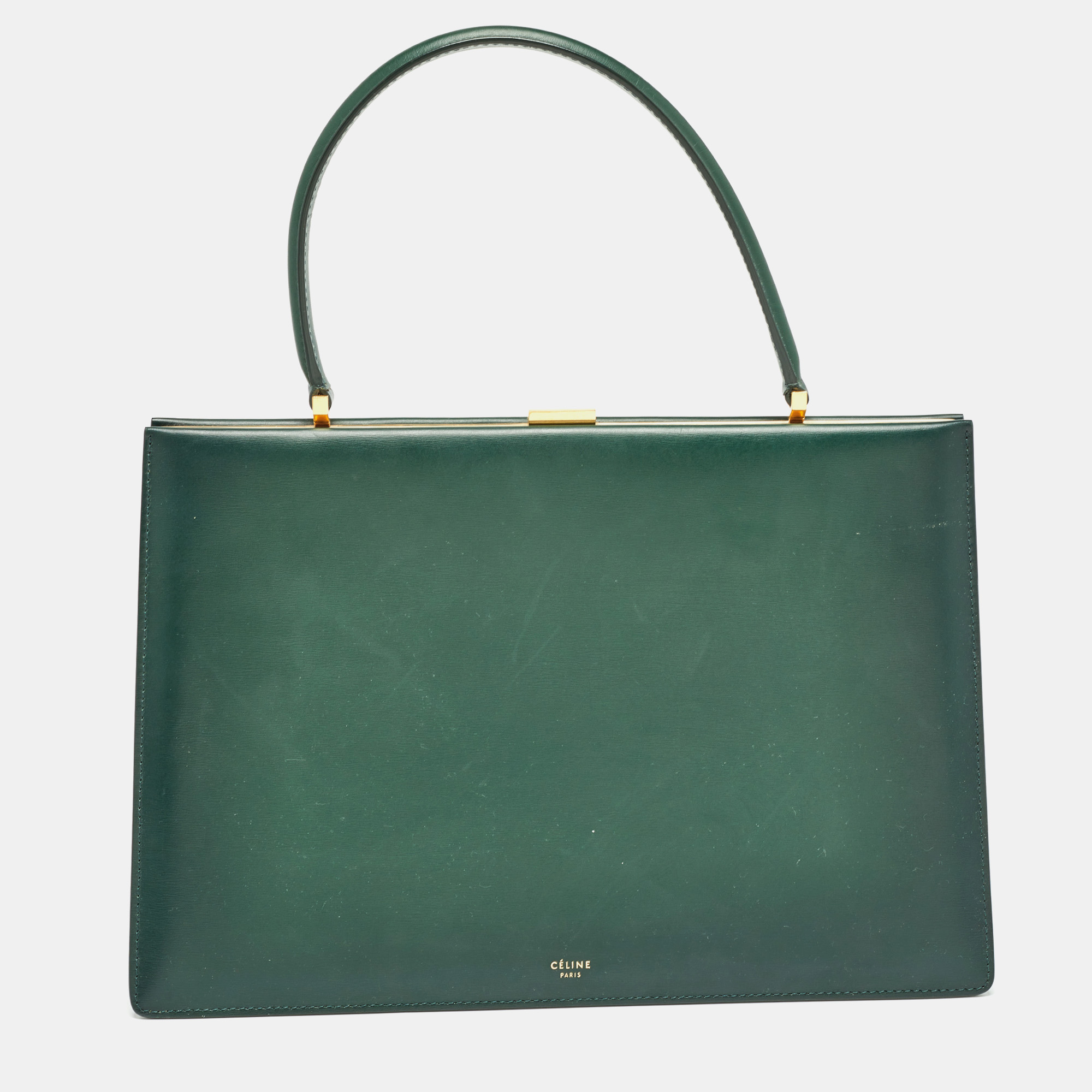Celine green leather medium clasp top handle bag