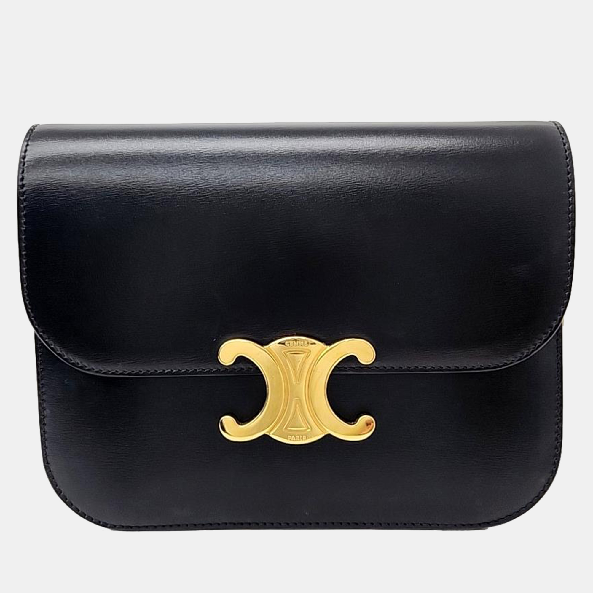 Celine black leather medium triopnhe classique shoulder bag