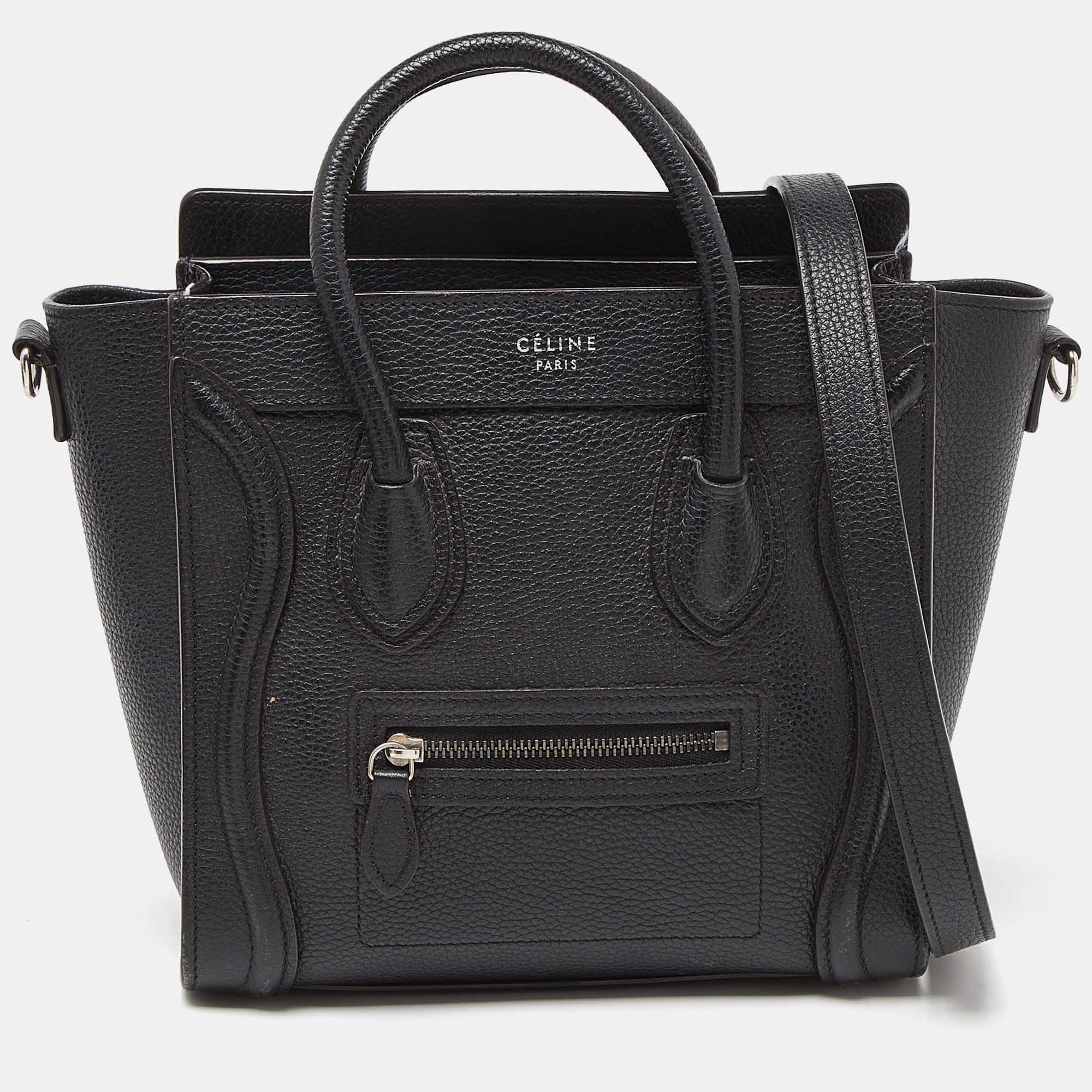 Celine c&eacute;line black leather nano luggage tote