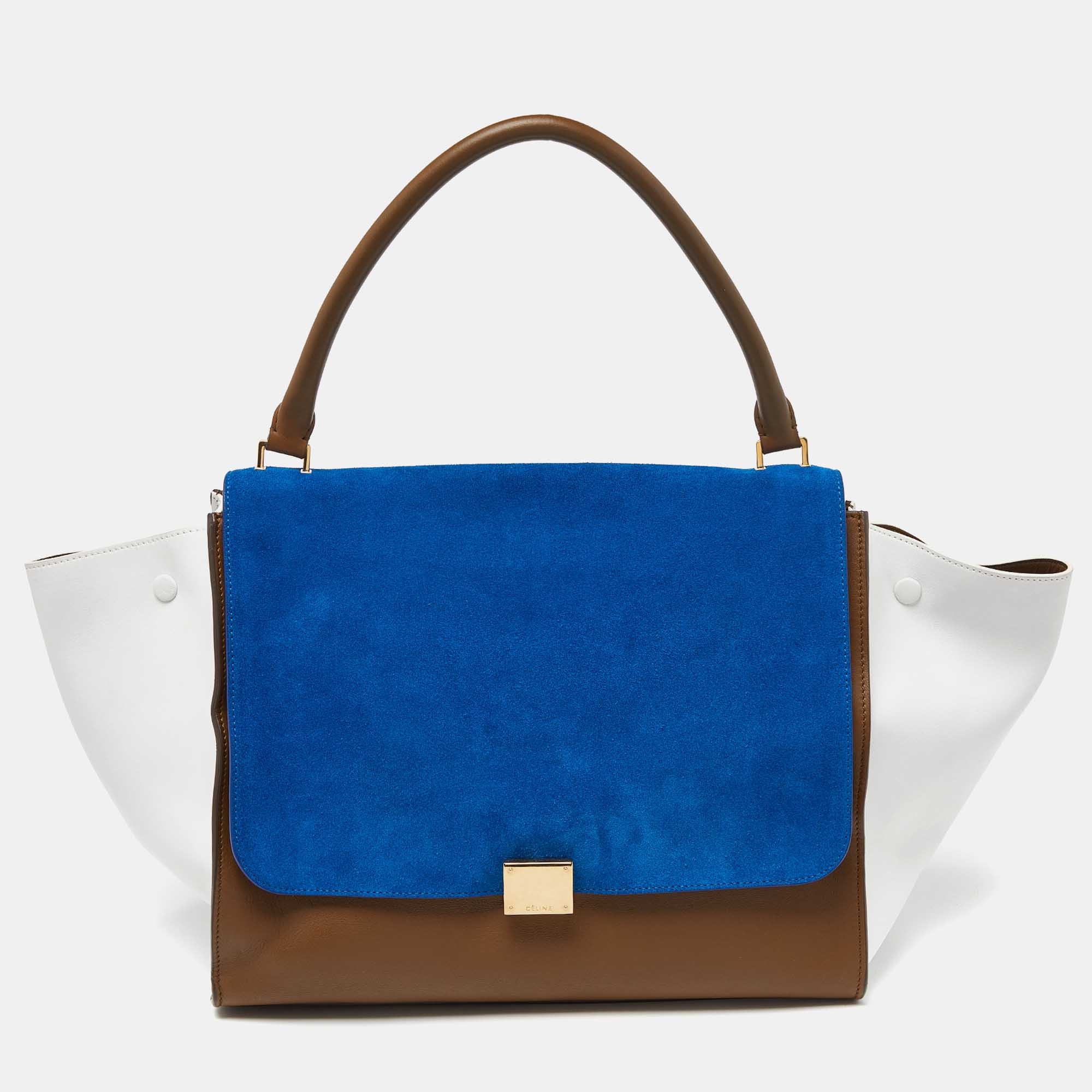 Celine tricolor leather and suede large trapeze bag