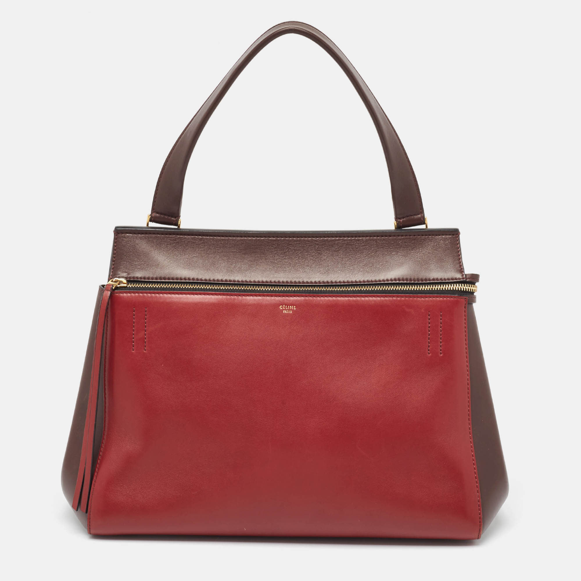 Celine burgundy/red leather medium edge top handle bag