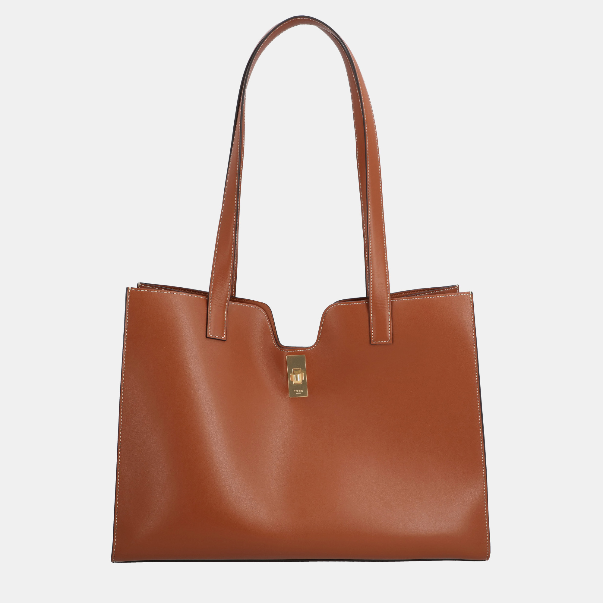 Celine brown leather smooth cabas 16 tote bag