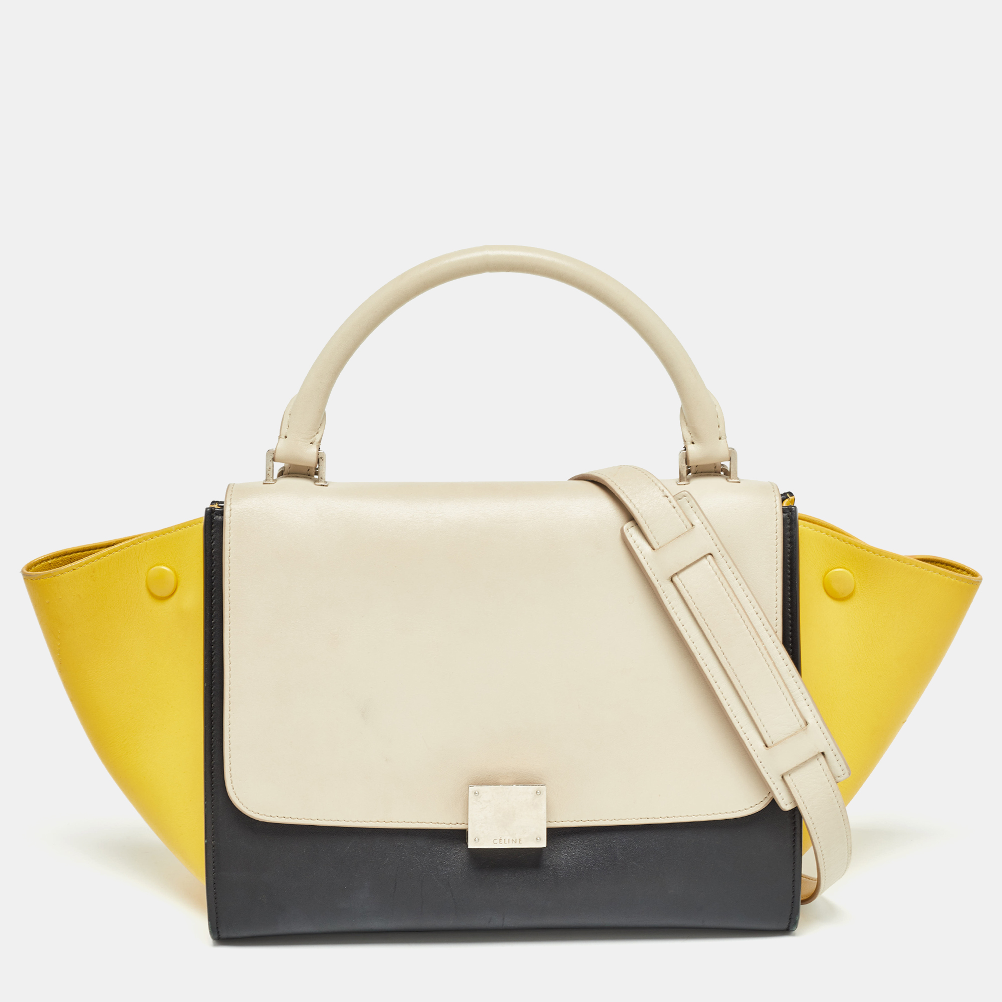 Celine tricolor leather small trapeze top handle bag