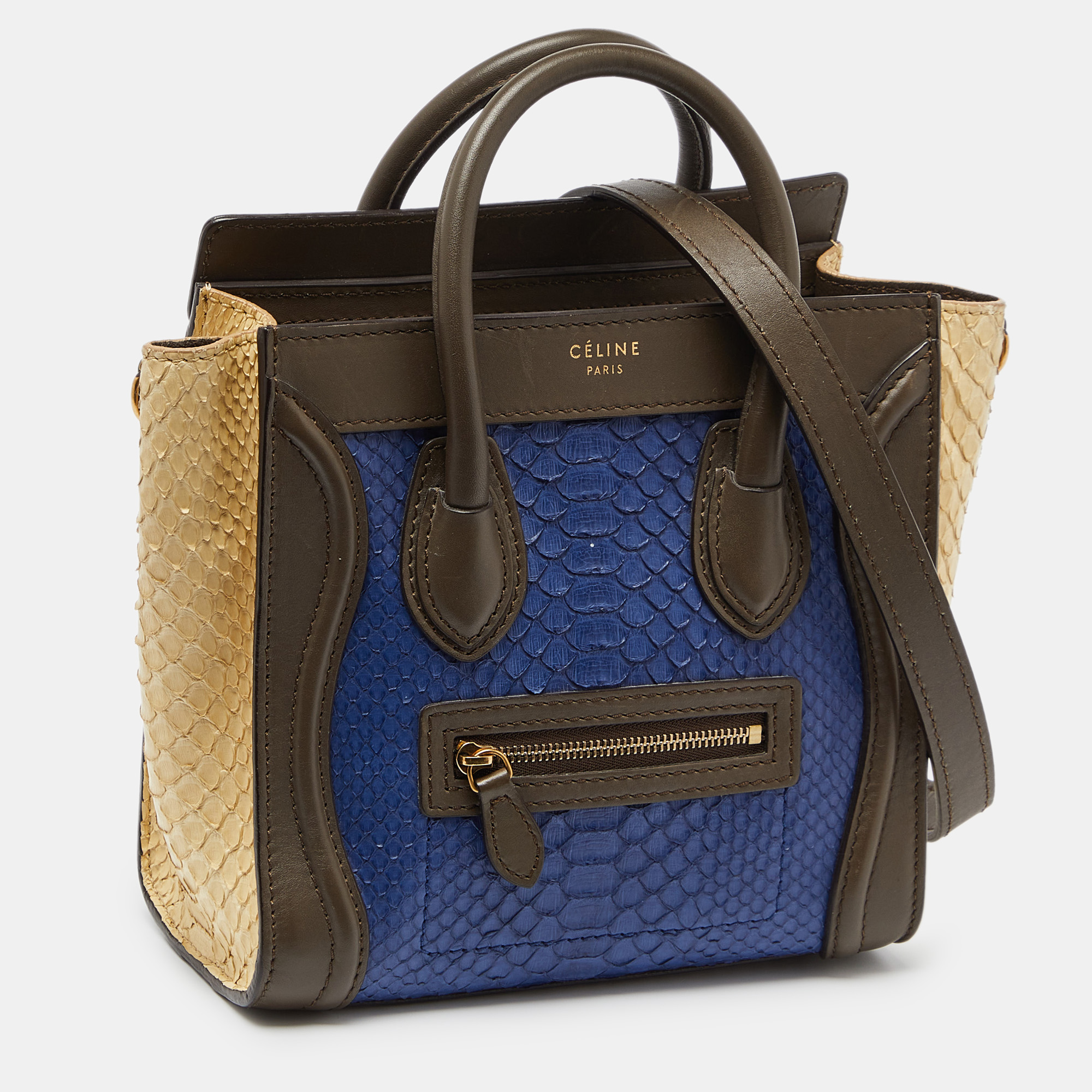 Celine Tri Color Python And Leather Nano Luggage Tote