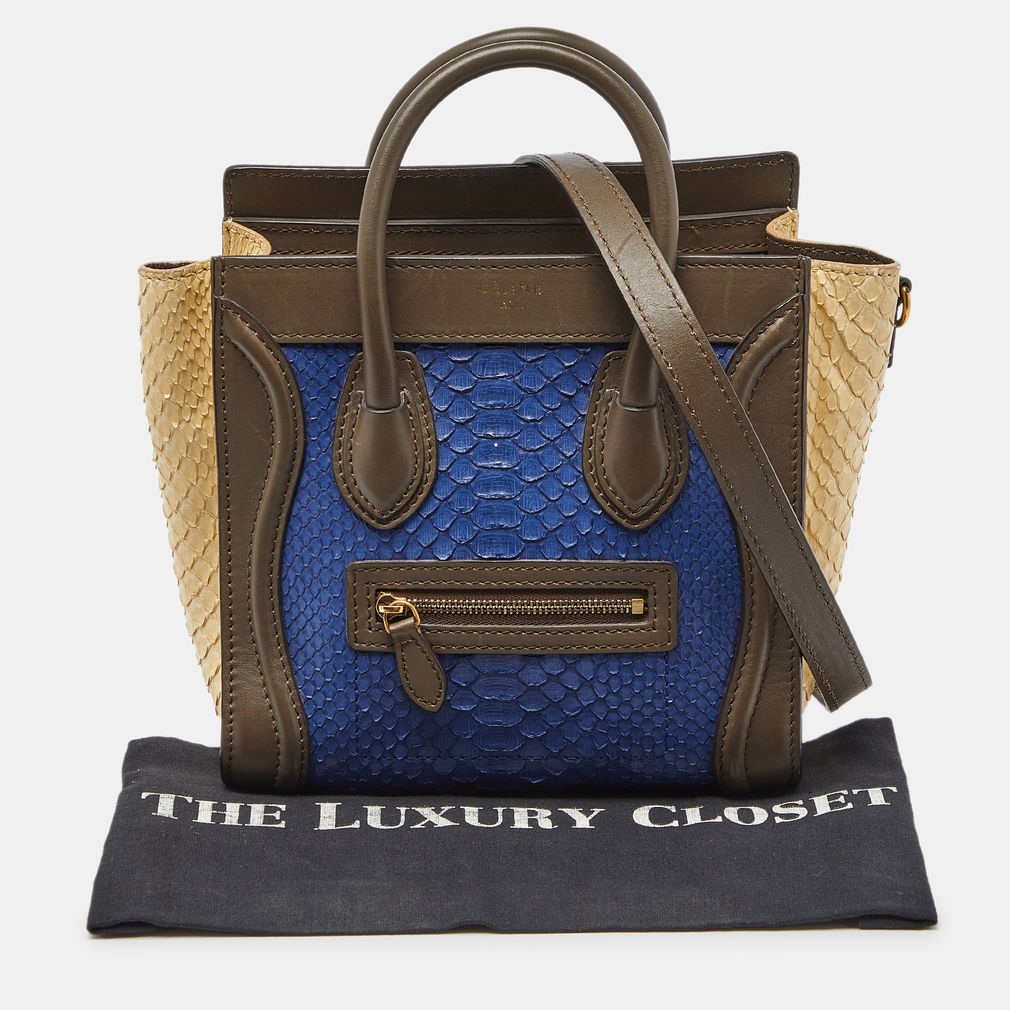 Celine Tri Color Python And Leather Nano Luggage Tote