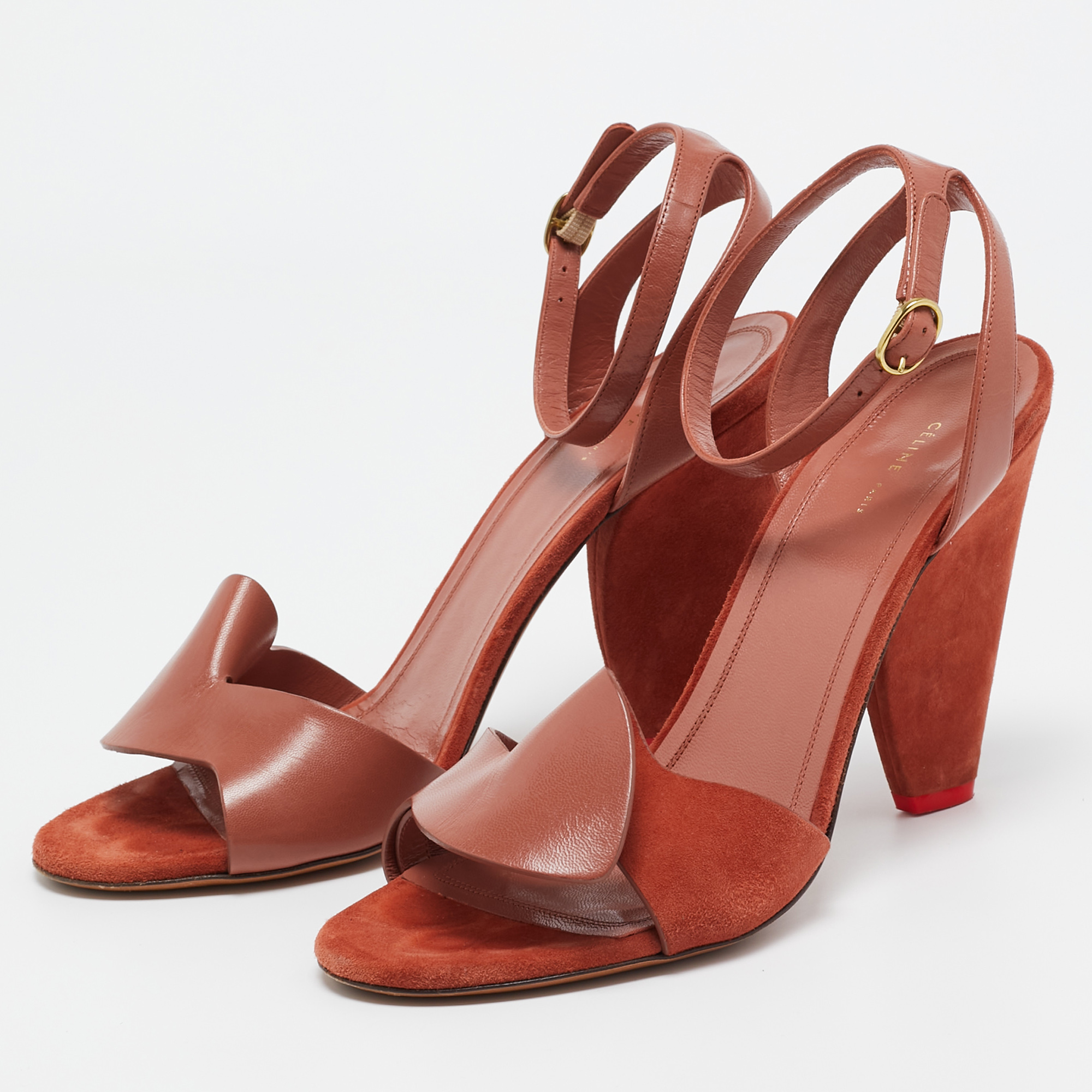 Celine Brown Leather And Suede Ankle Strap Sandals Size 40