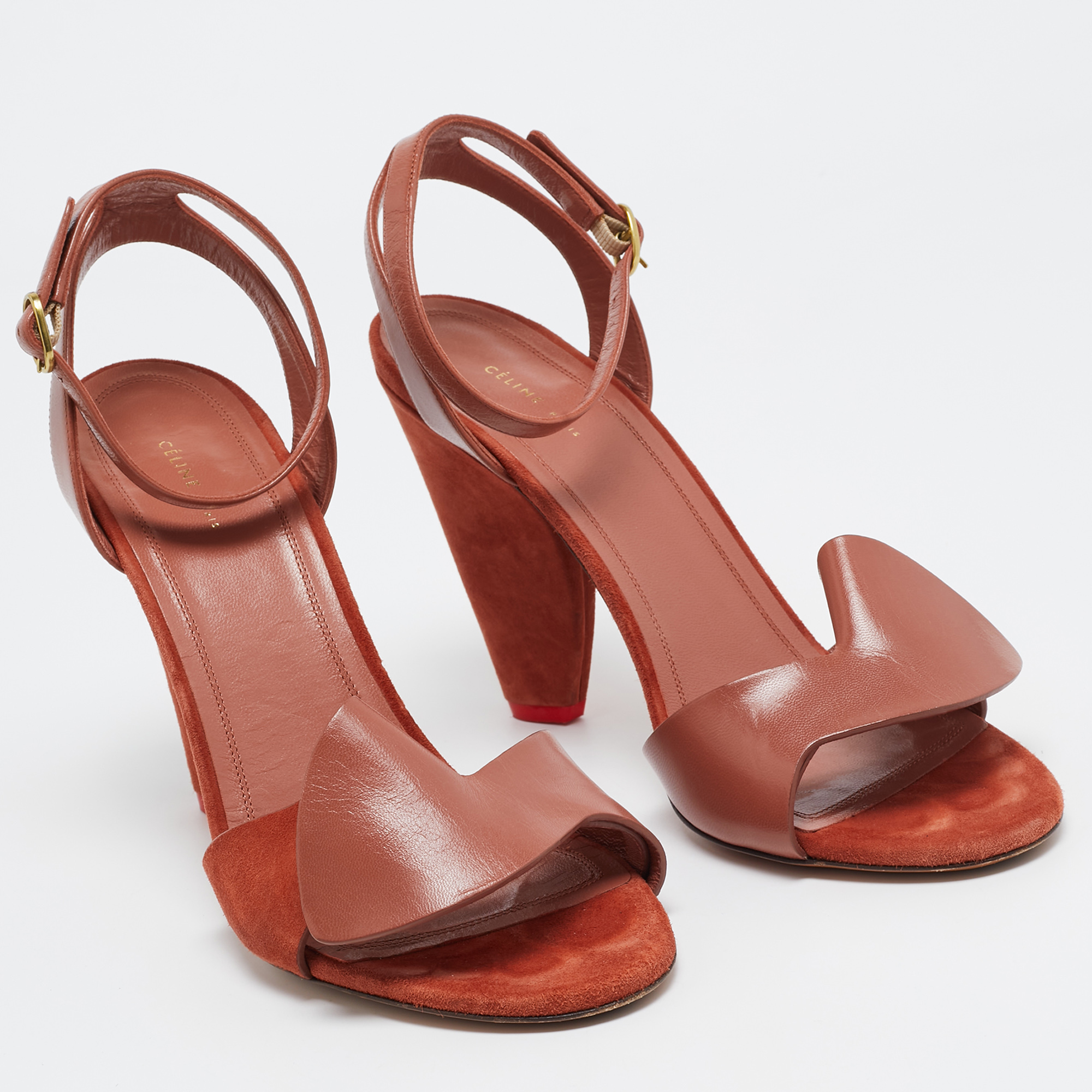 Celine Brown Leather And Suede Ankle Strap Sandals Size 40