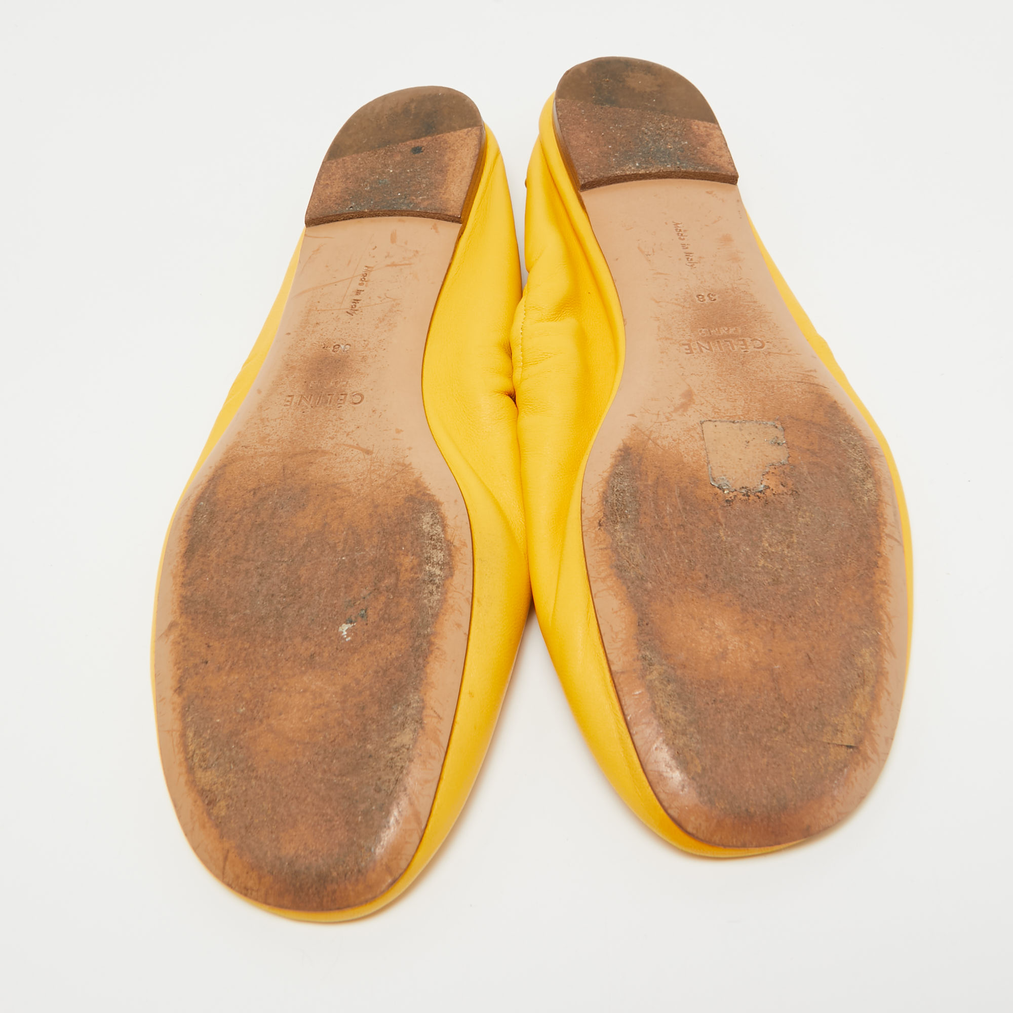 Celine Yellow Leather Scrunch Ballet Flats Size 38