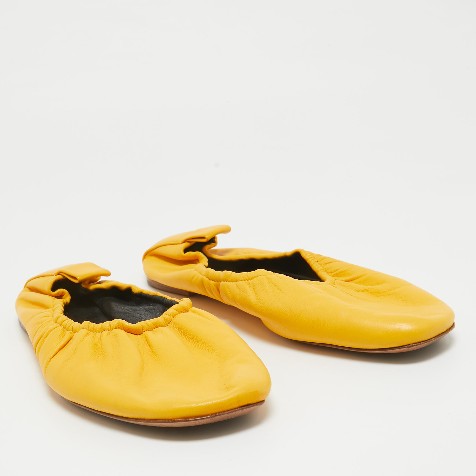 Celine Yellow Leather Scrunch Ballet Flats Size 38