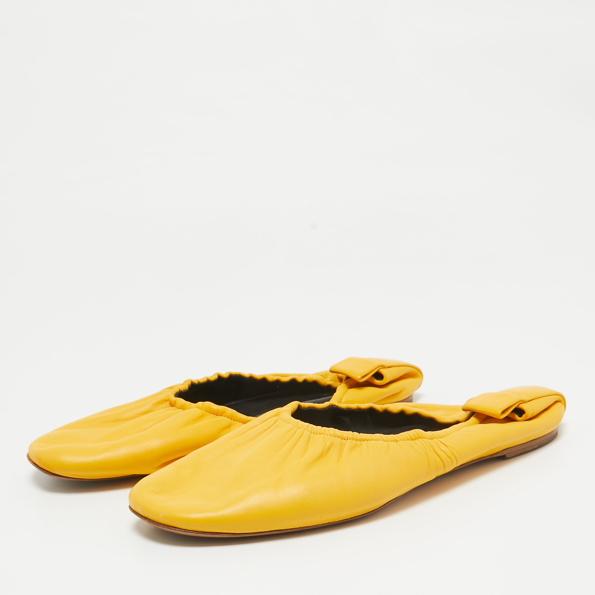 Celine Yellow Leather Scrunch Ballet Flats Size 38