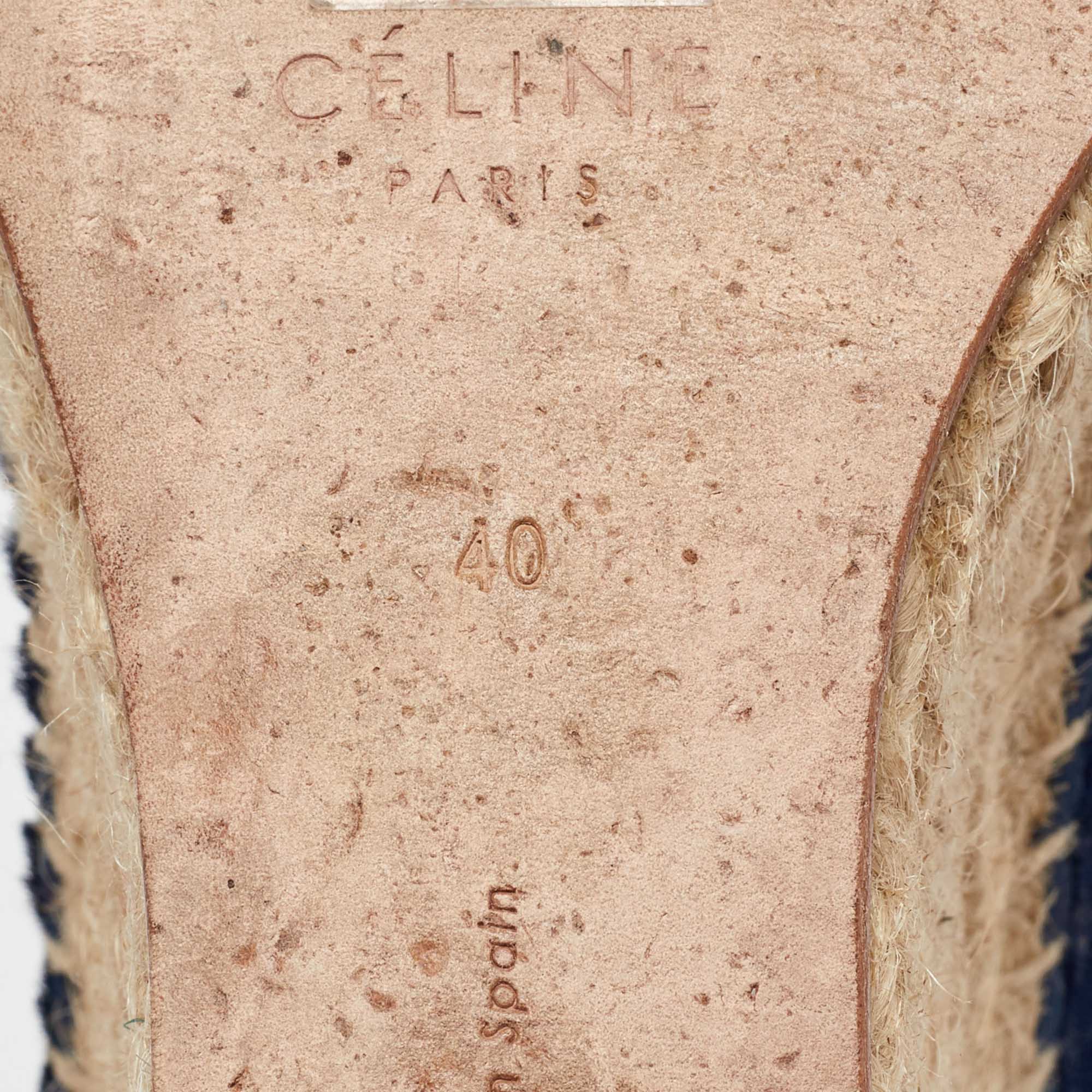 Celine Blue Calf Hair Open Toe Espadrille Wedge Sandals Size 40