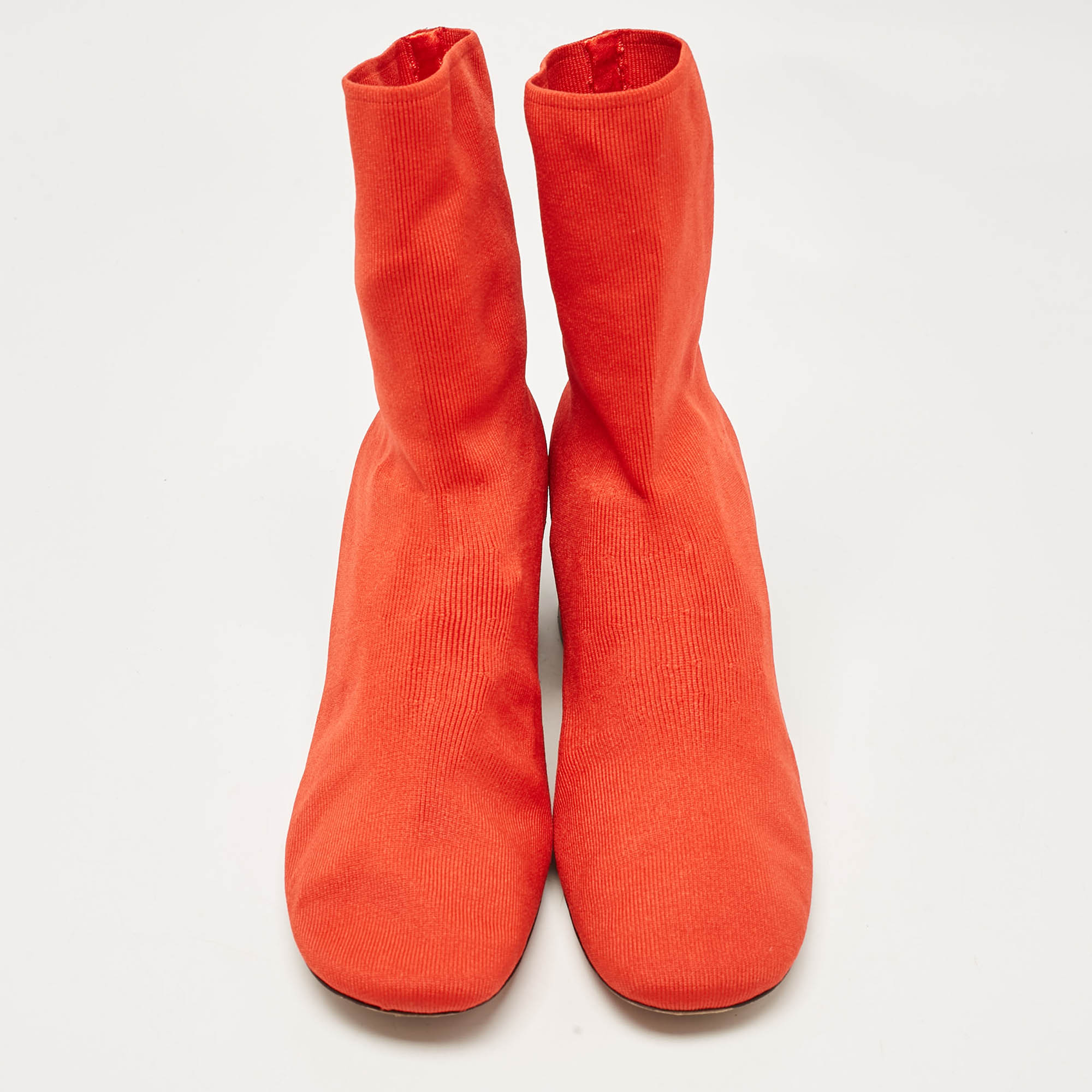 Celine Orange Stretch Knit Fabric Sock Block Heel Ankle Boots Size 39.5