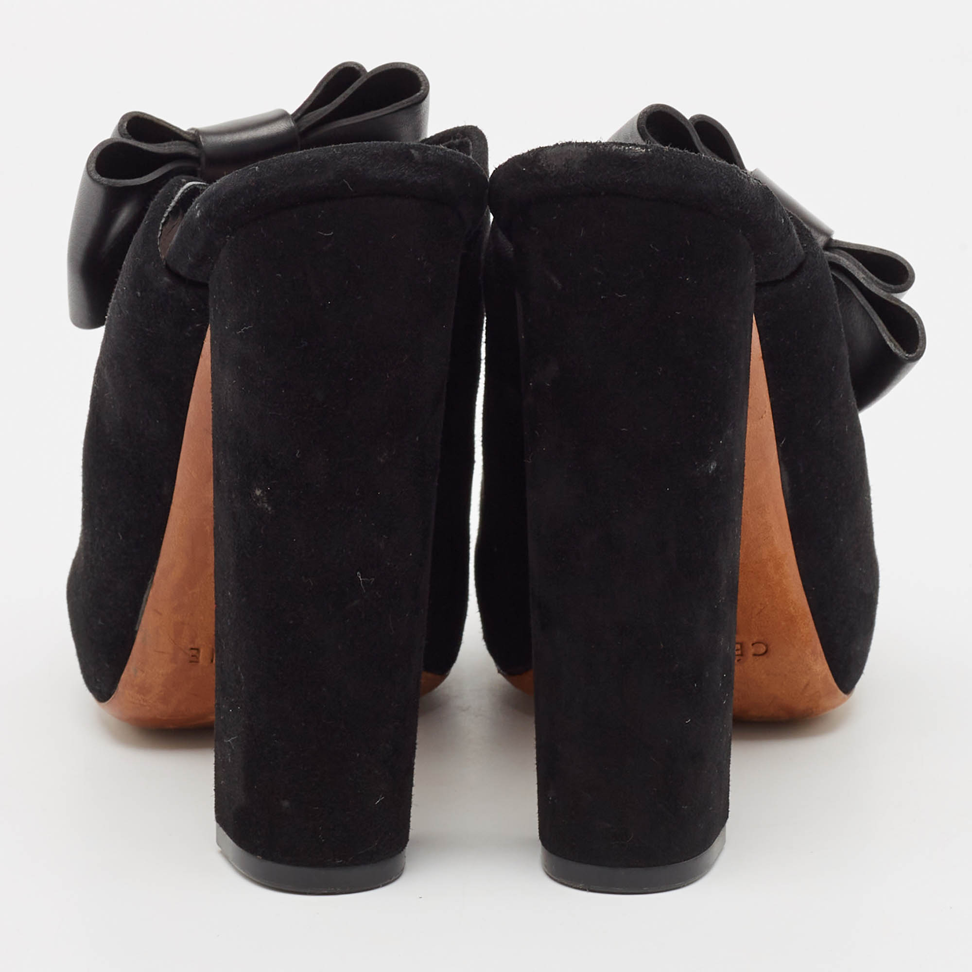 Celine Black Leather And Suede Phoebe Philo Bow Mules Size 37