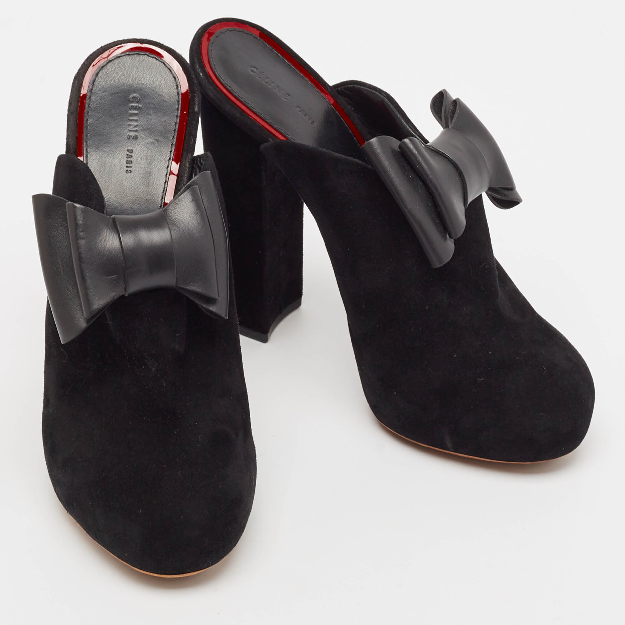 Celine Black Leather And Suede Phoebe Philo Bow Mules Size 37