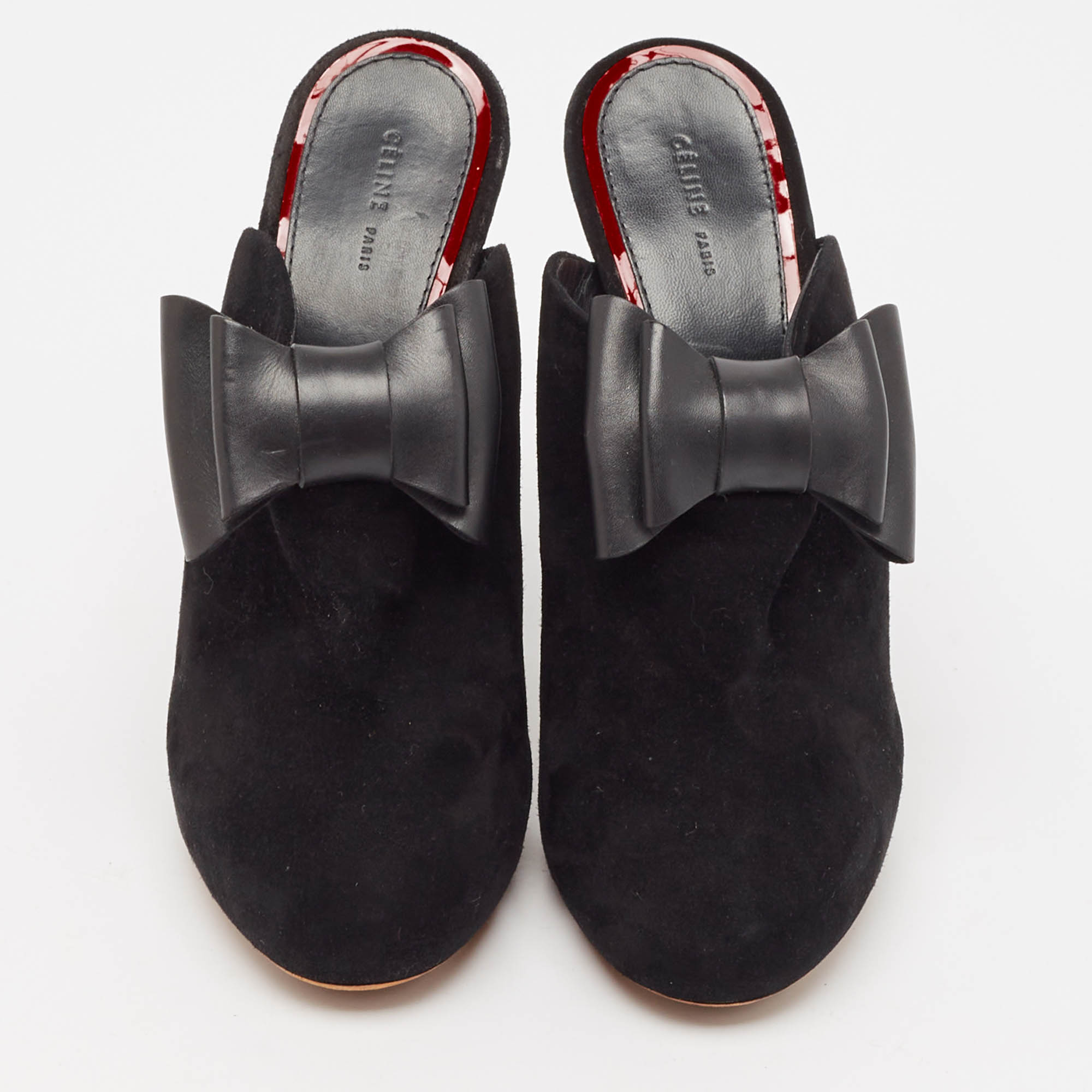 Celine Black Leather And Suede Phoebe Philo Bow Mules Size 37