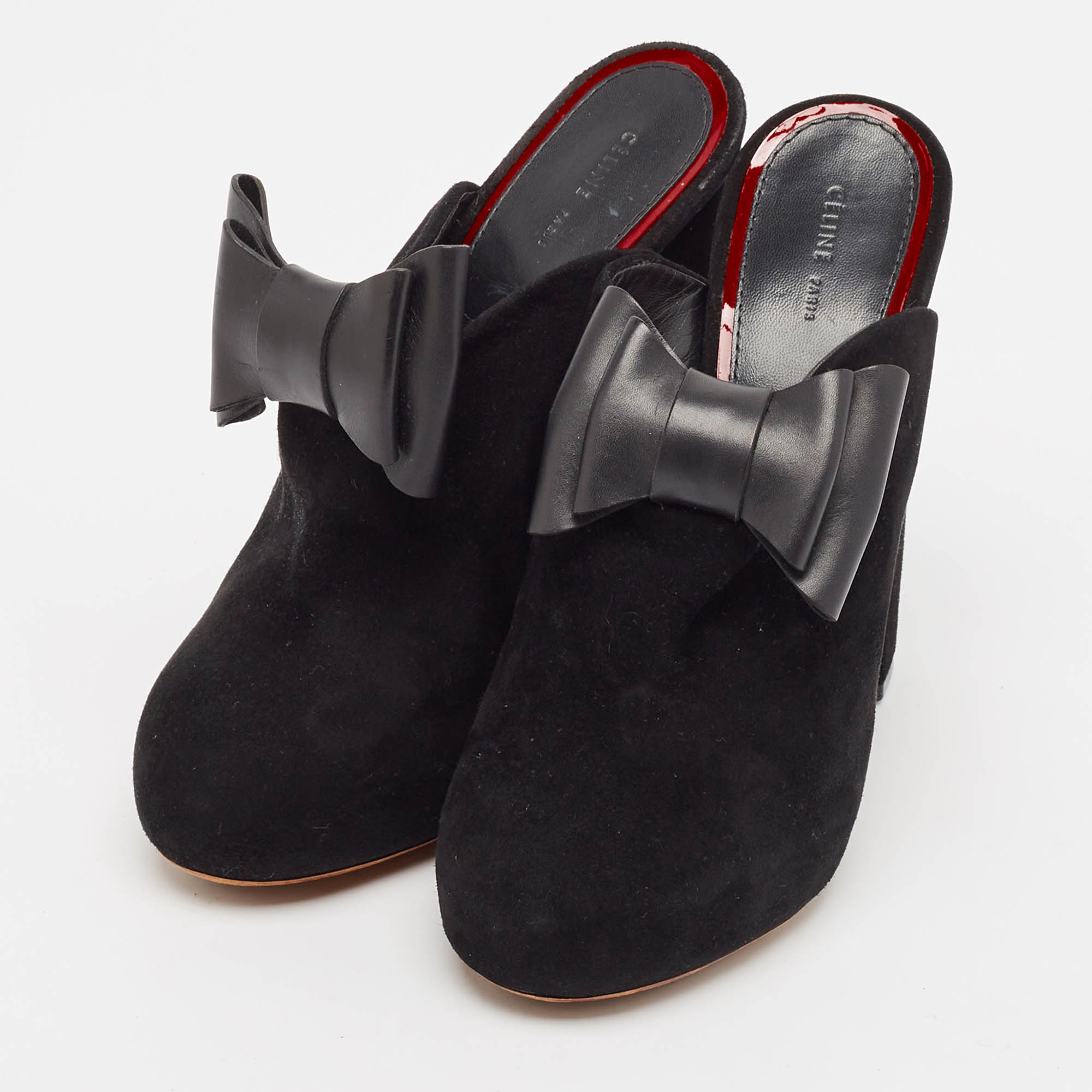 Celine Black Leather And Suede Phoebe Philo Bow Mules Size 37