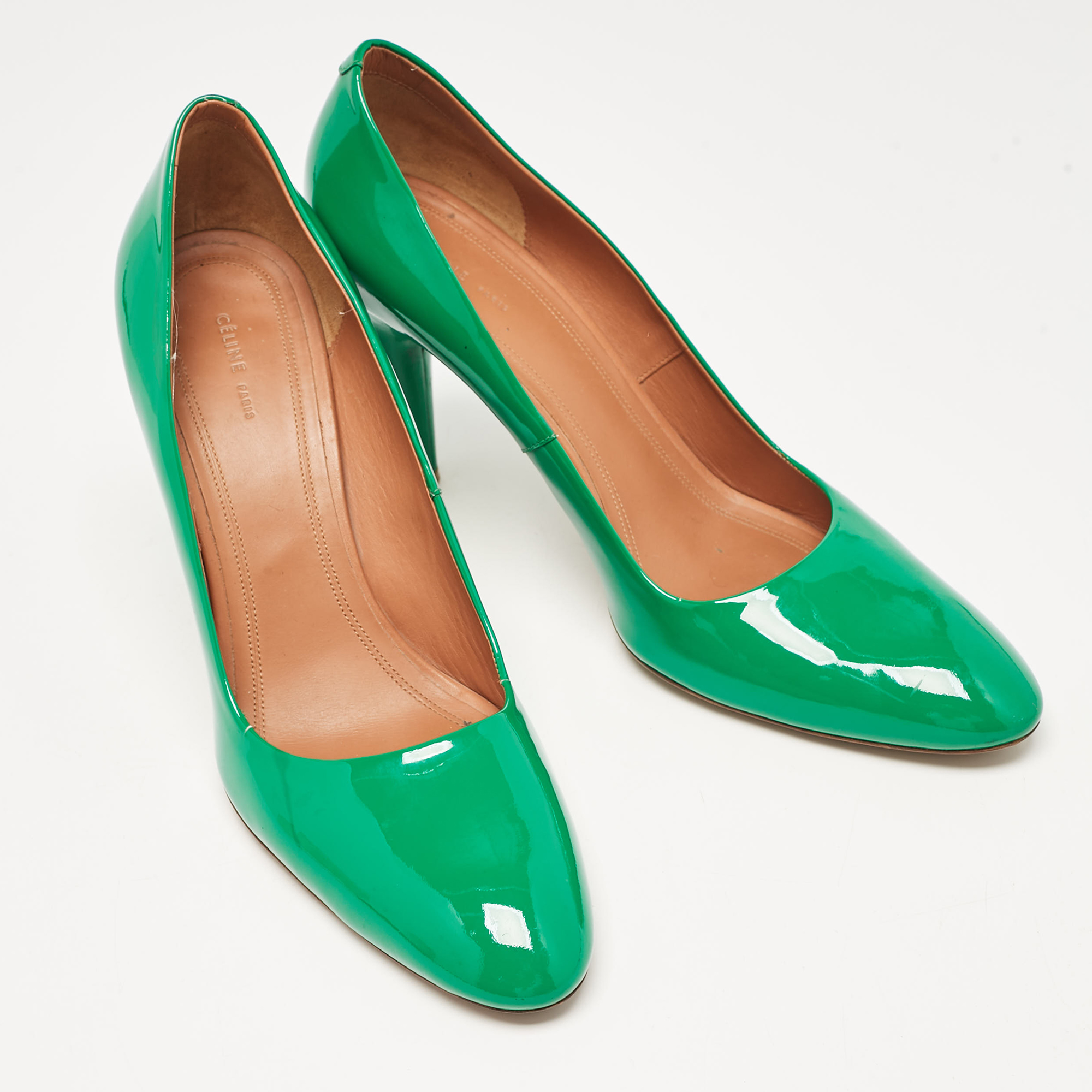 Celine Green Patent Leather Round Toe Pumps Size 39