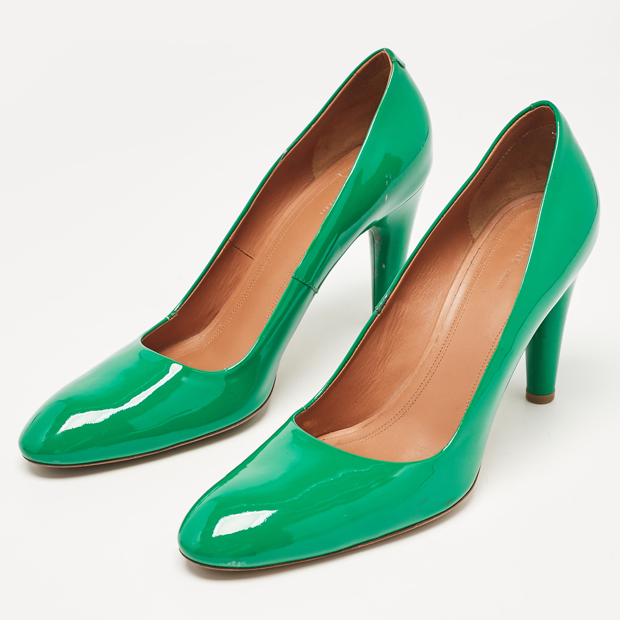 Celine Green Patent Leather Round Toe Pumps Size 39