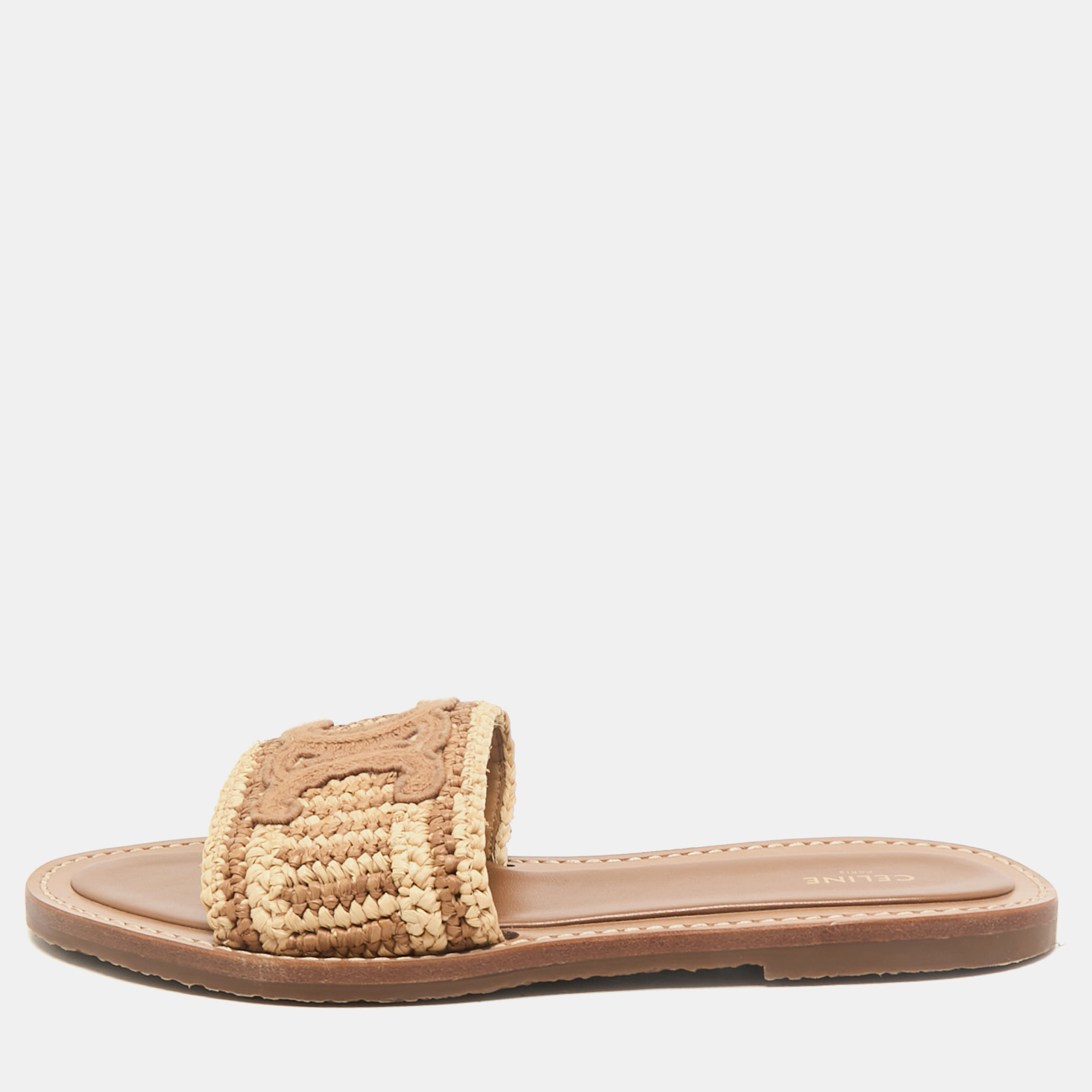 Celine Brown/Beige Woven Fabric and Raffia Lympia Flat Slide Sandals Size
Celine Brown/Beige Woven Fabric and Raffia Lympia Flat Slide Sandals Size