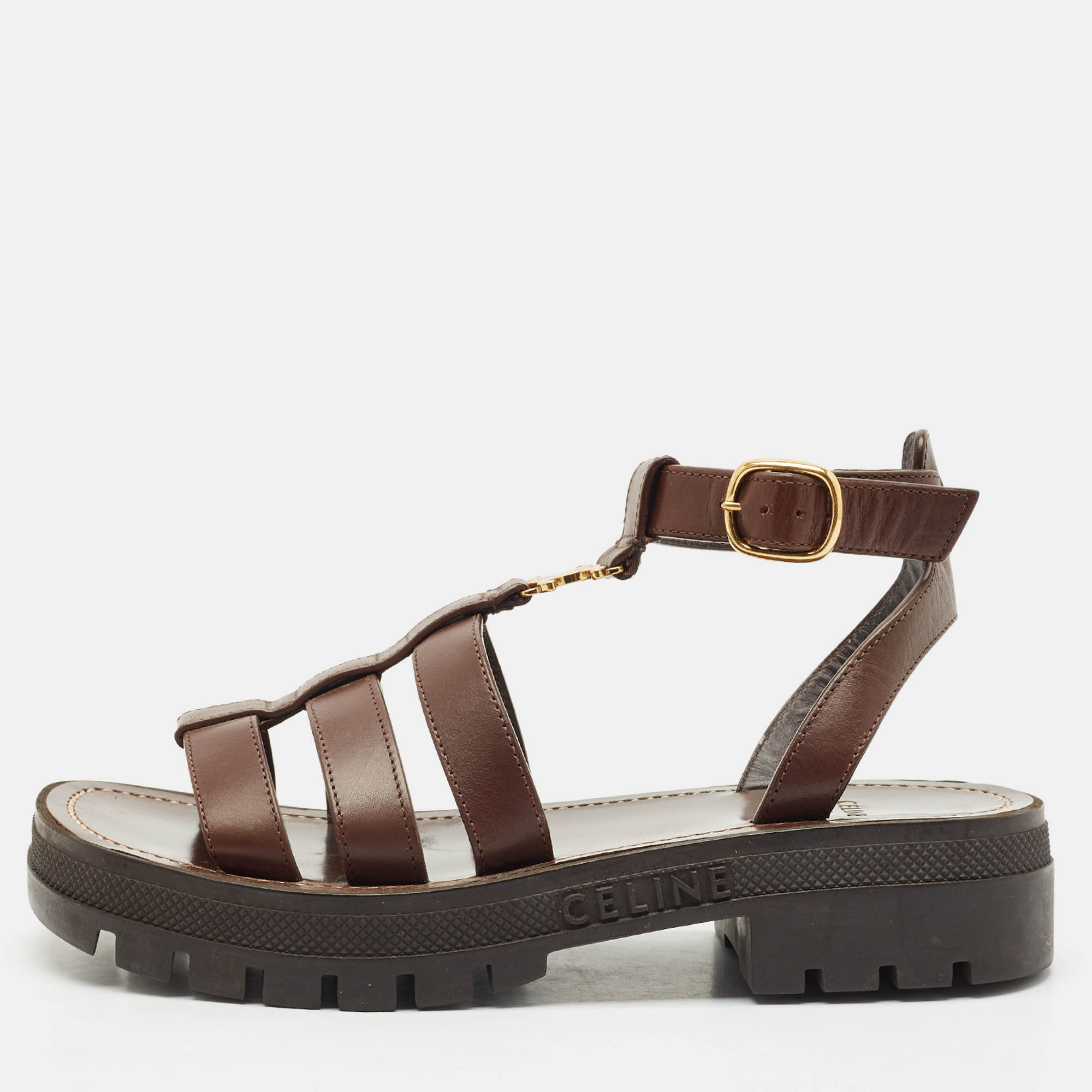 Celine Brown Leather Clea Triomphe Gladiator Flat Sandals Size
Celine Brown Leather Clea Triomphe Gladiator Flat Sandals Size