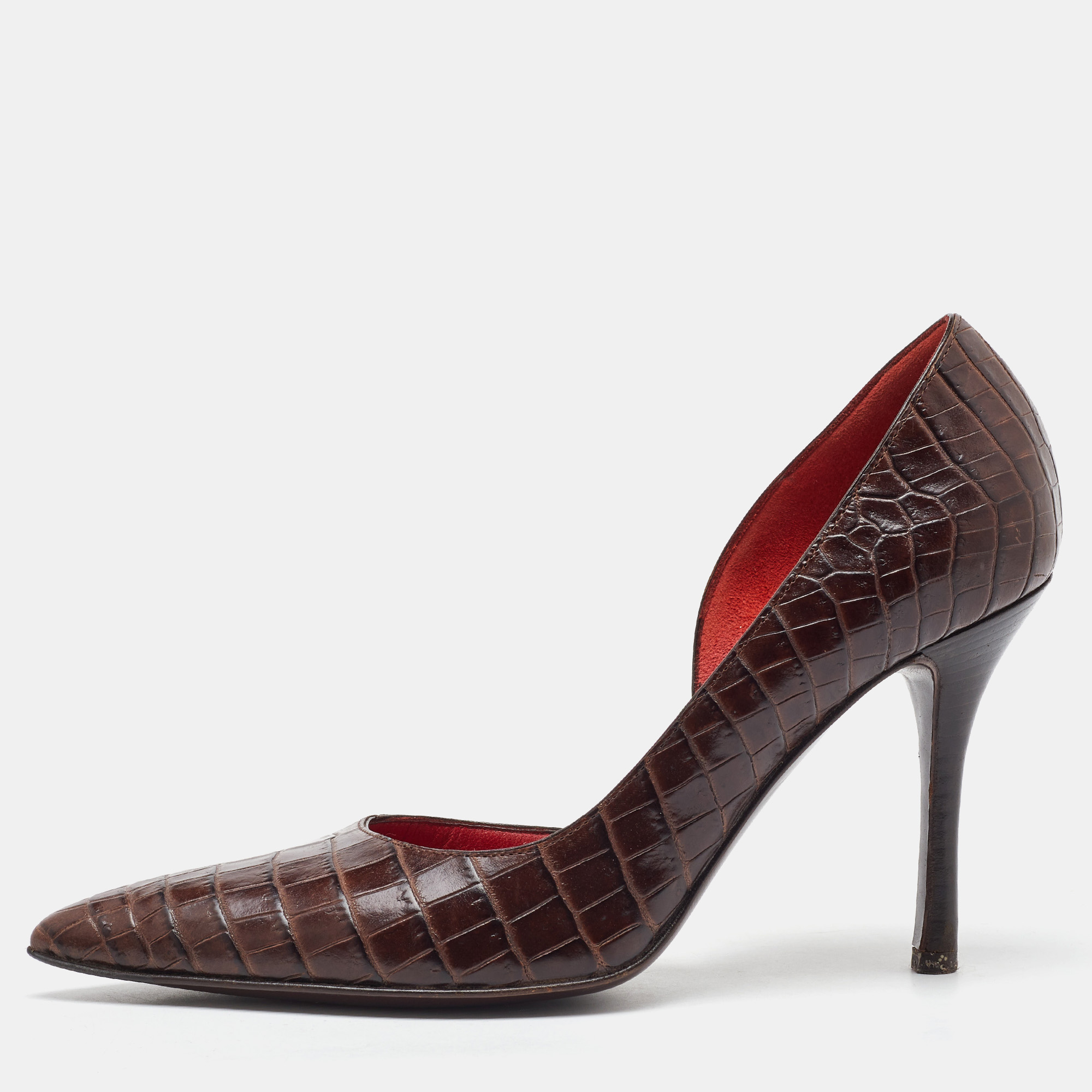 Celine Dark Brown Croc Embossed Leather D'orsay Pointed Toe Pumps Size
Celine Dark Brown Croc Embossed Leather D'orsay Pointed Toe Pumps Size