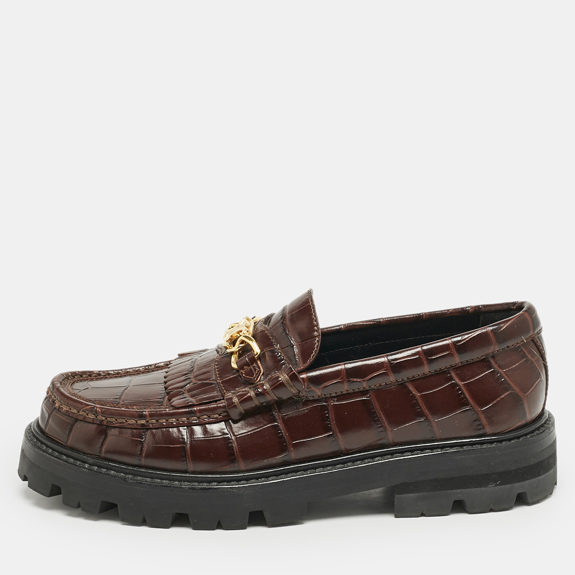 Celine Dark Brown Croc Embossed Leather Margaret Fringe Slip On Loafers Size
Celine Dark Brown Croc Embossed Leather Margaret Fringe Slip On Loafers Size