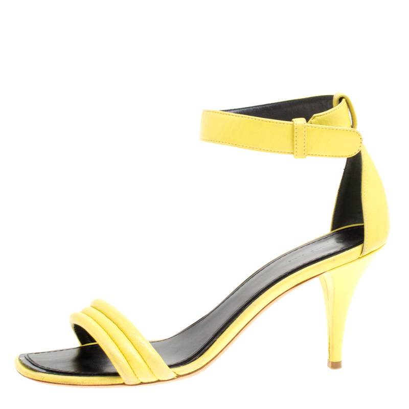 Celiine Yellow Leather Ankle Strap Sandals Size 37